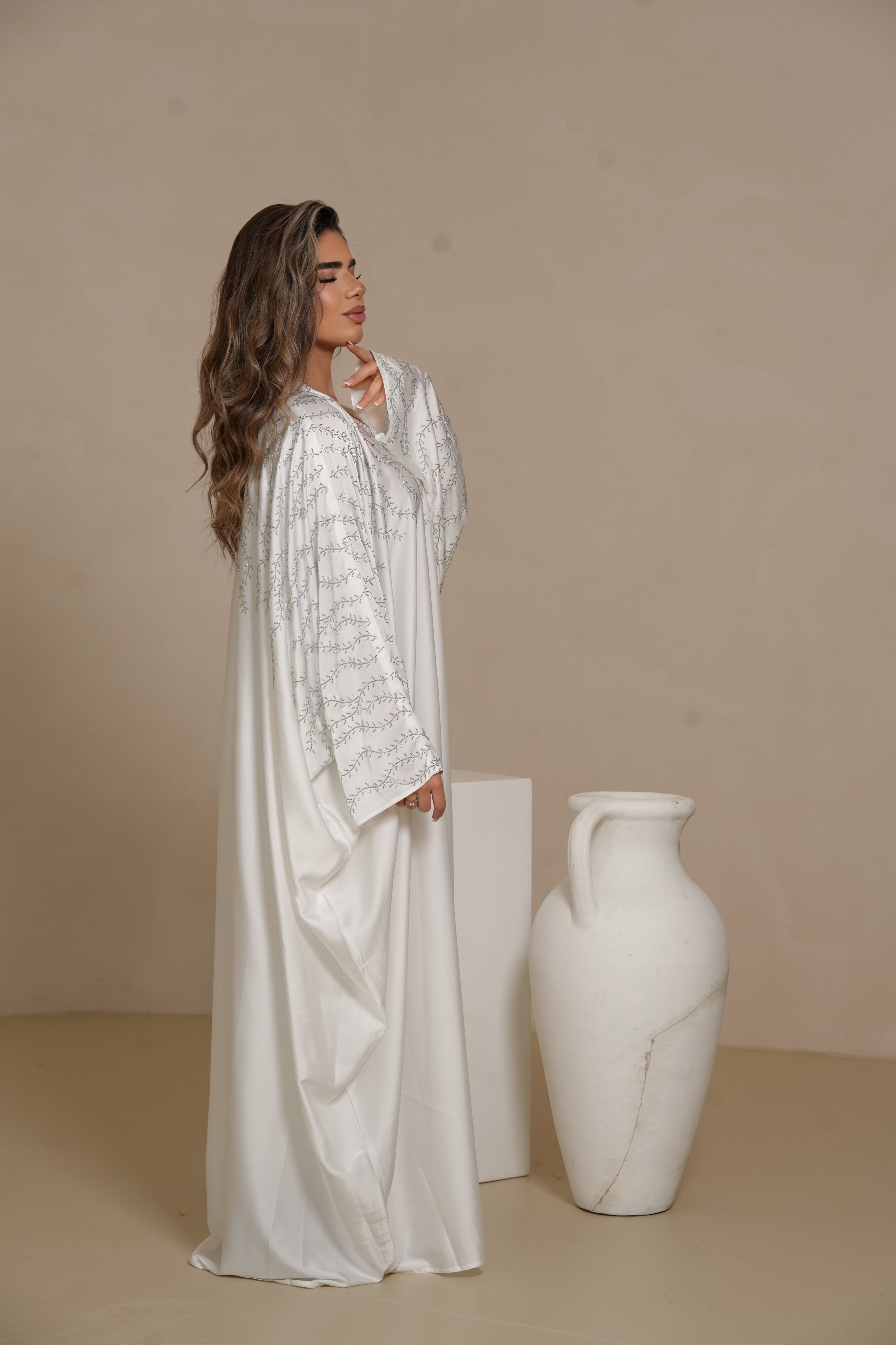 DXB Glitter Abaya - white