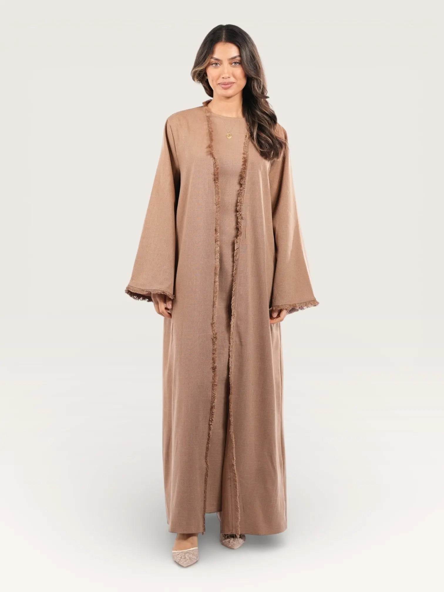 linen corset & kimono - brown mousse