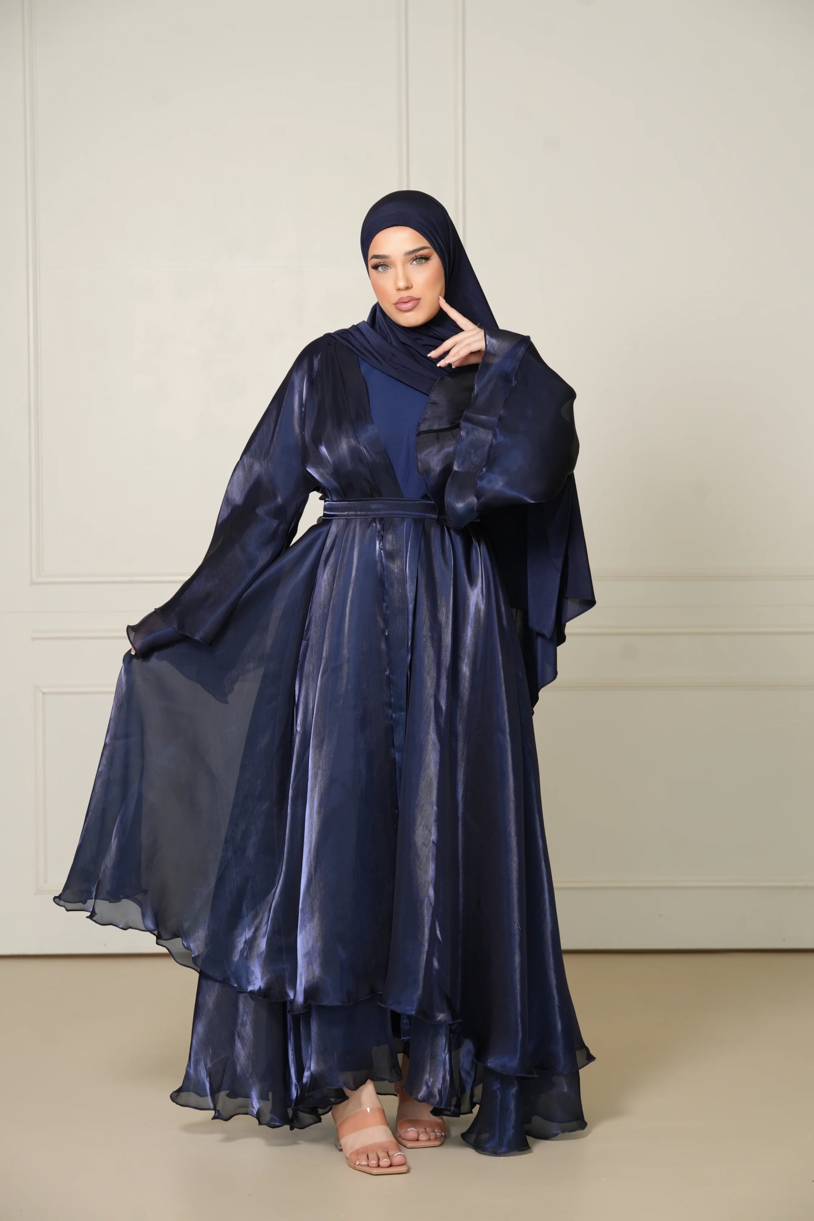 DXB Flower Abaya - Dark Blue
