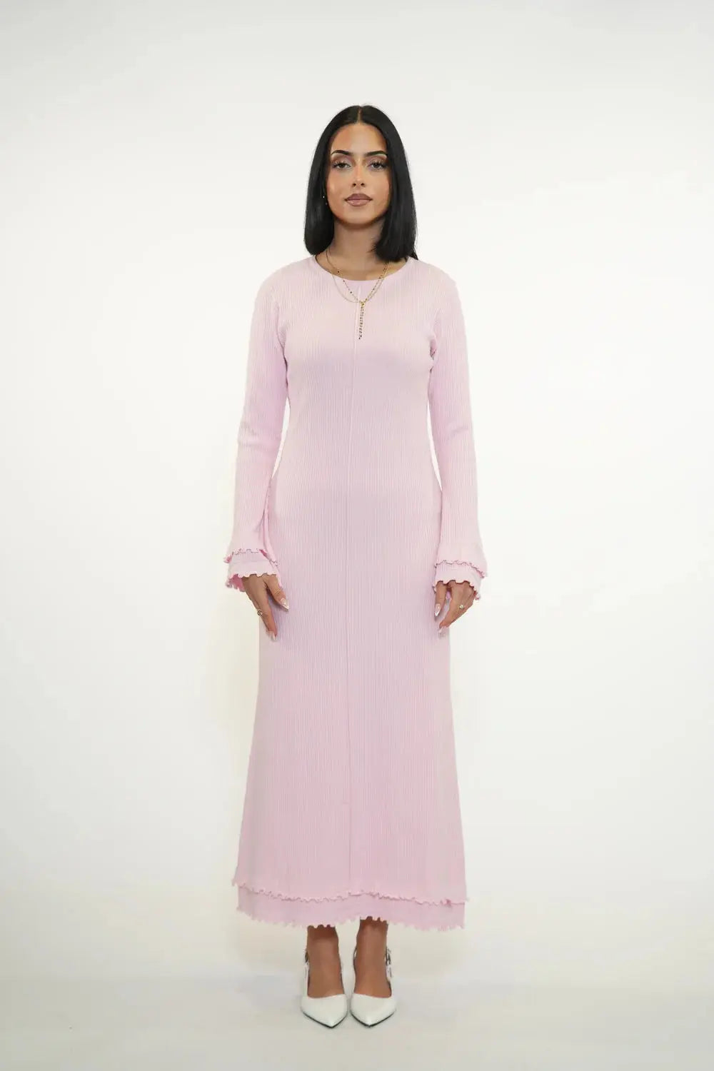 RUFFLED MAXI DRESS - ROSE Losyana.nl