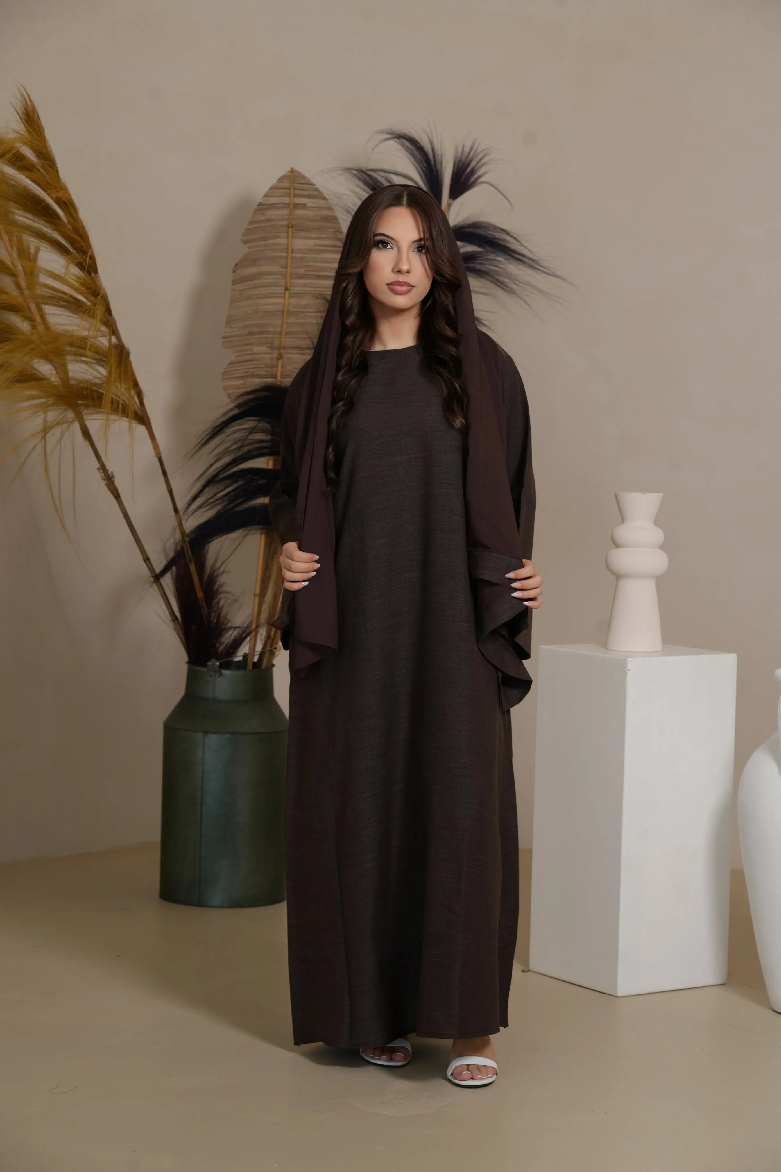 Base Linen Abaya - Brown Sugar Losyana.Shop