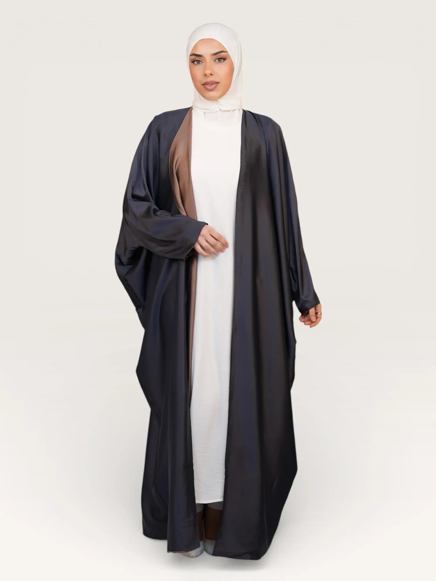 two way abaya - beige / dark grey