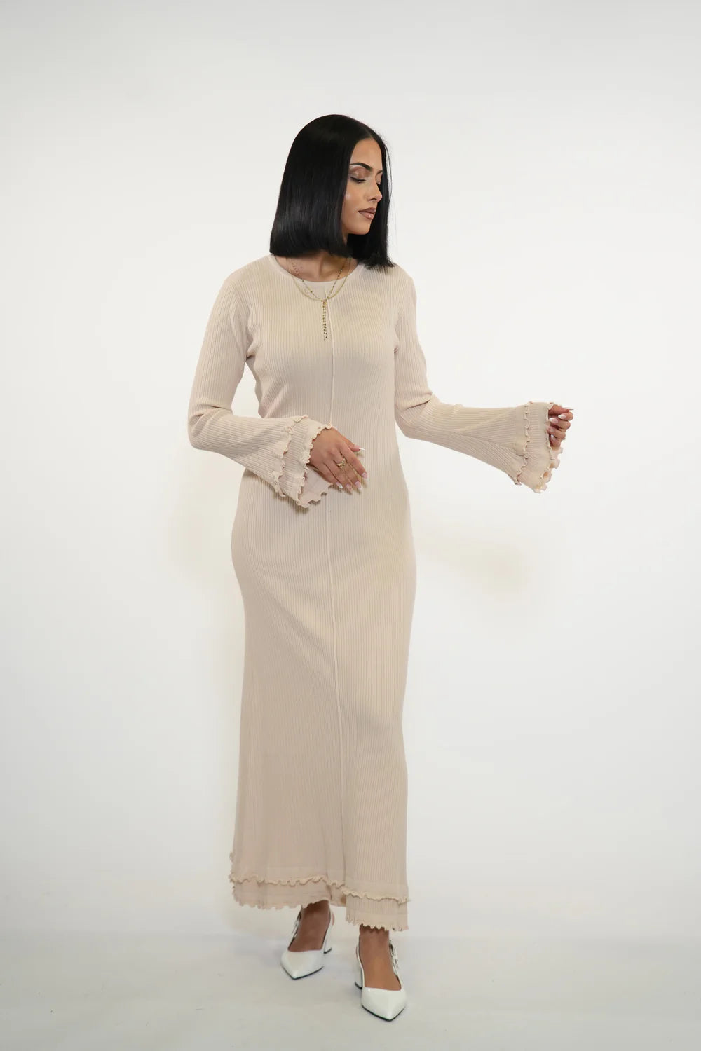 RUFFLED MAXI DRESS - BEIGE