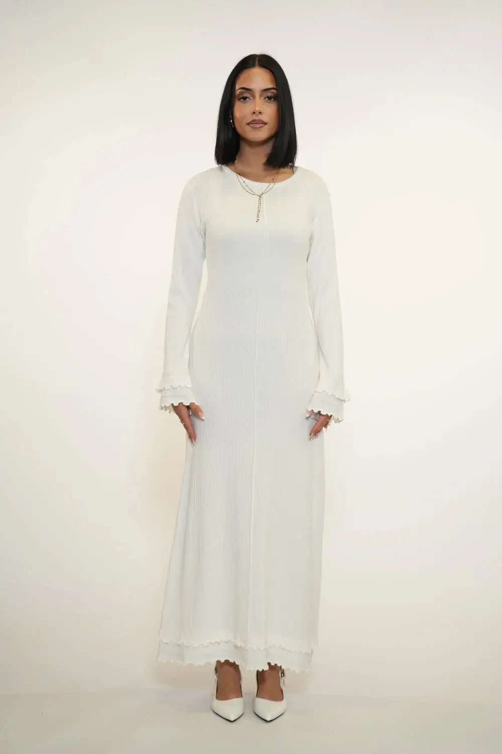 RUFFLED MAXI DRESS - WHITE Losyana.nl