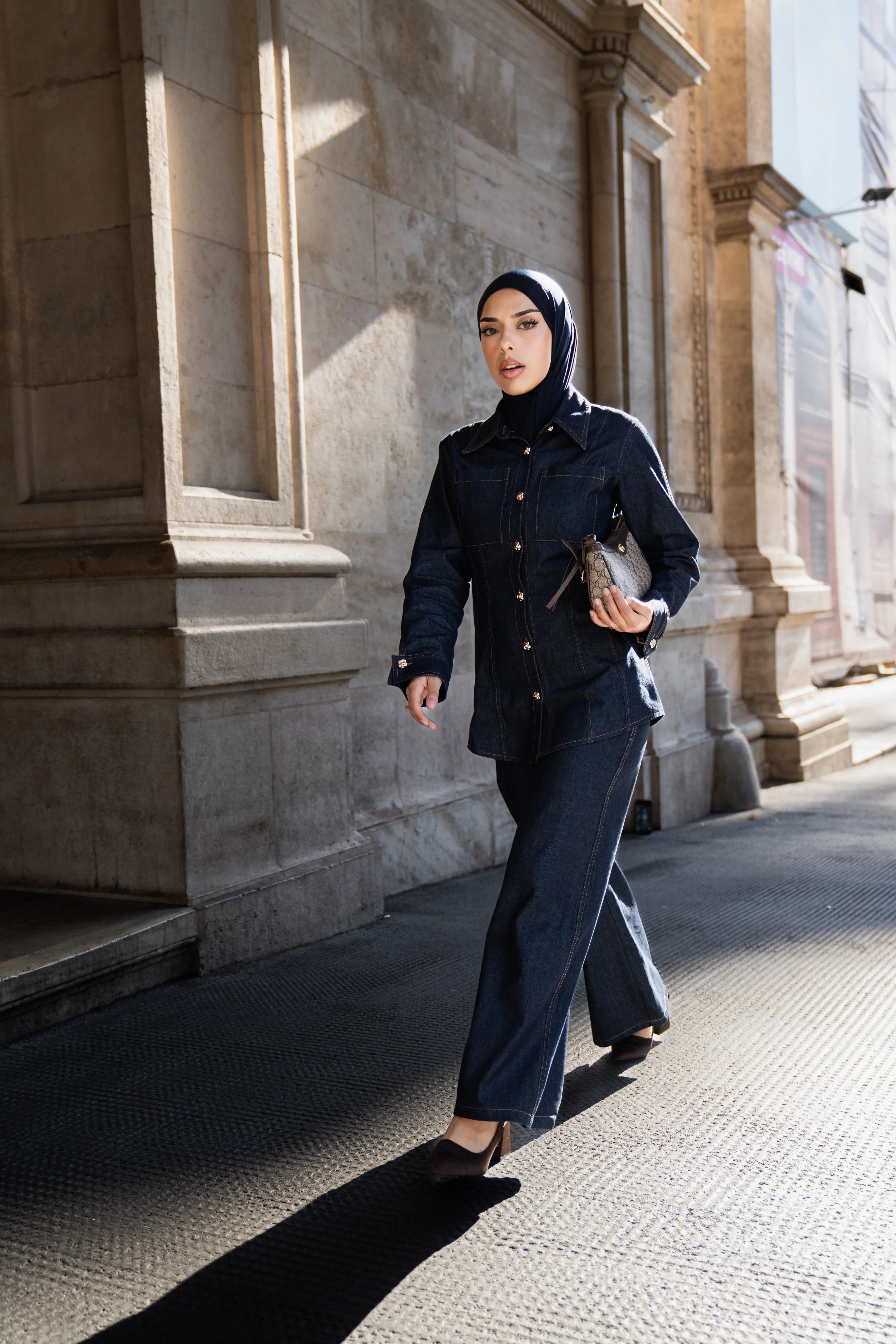 denim gold button shirt Losyana.Shop