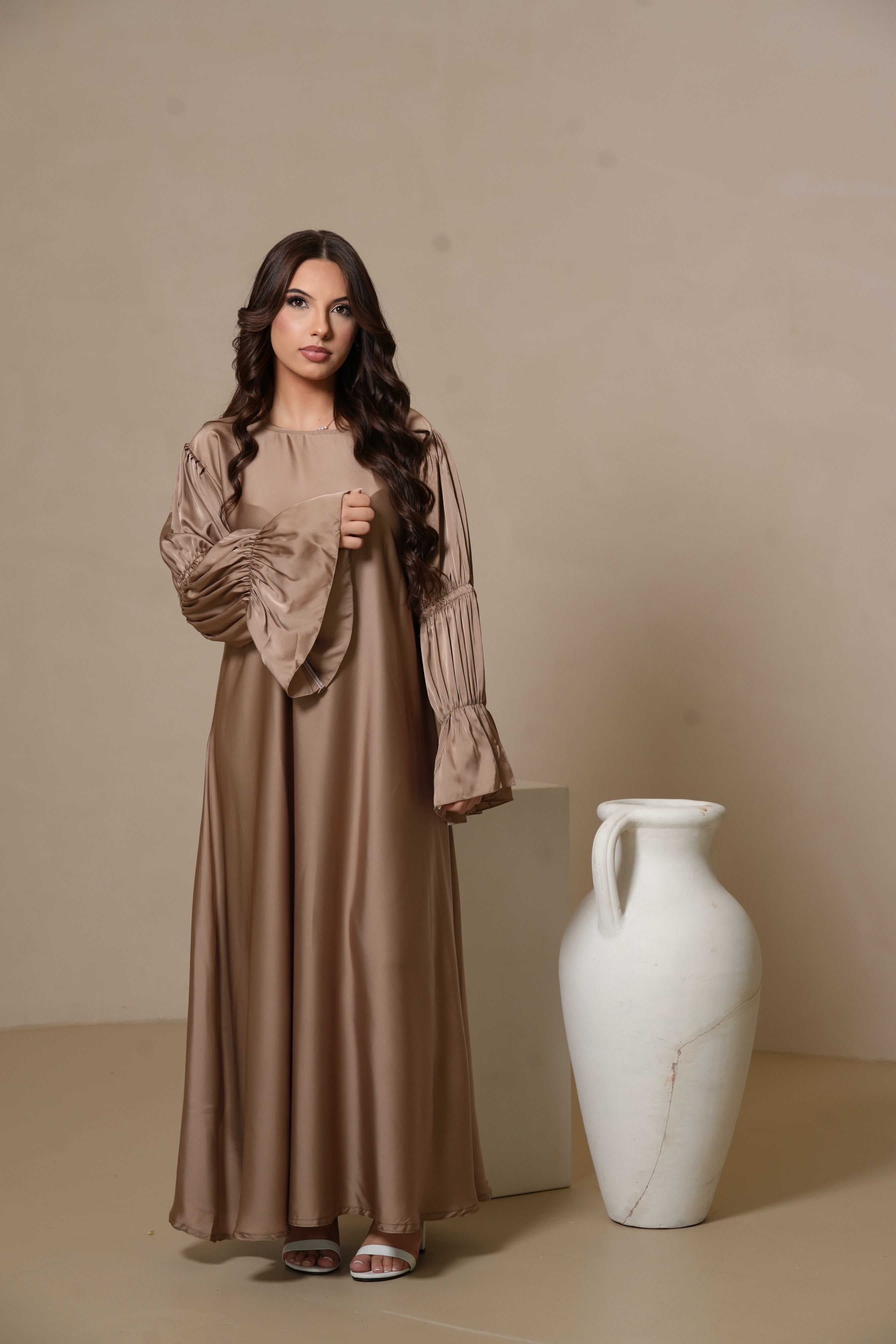 DXB Satin Abaya Rings - beige
