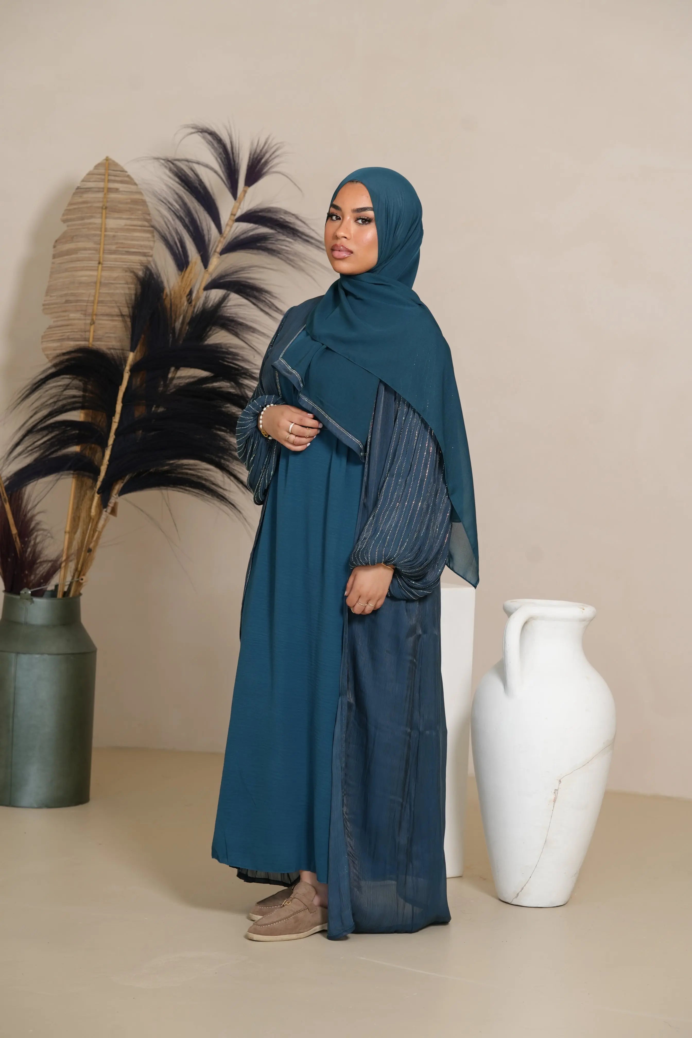 Silverstone arm Abaya - Aquamarin Losyana.Shop