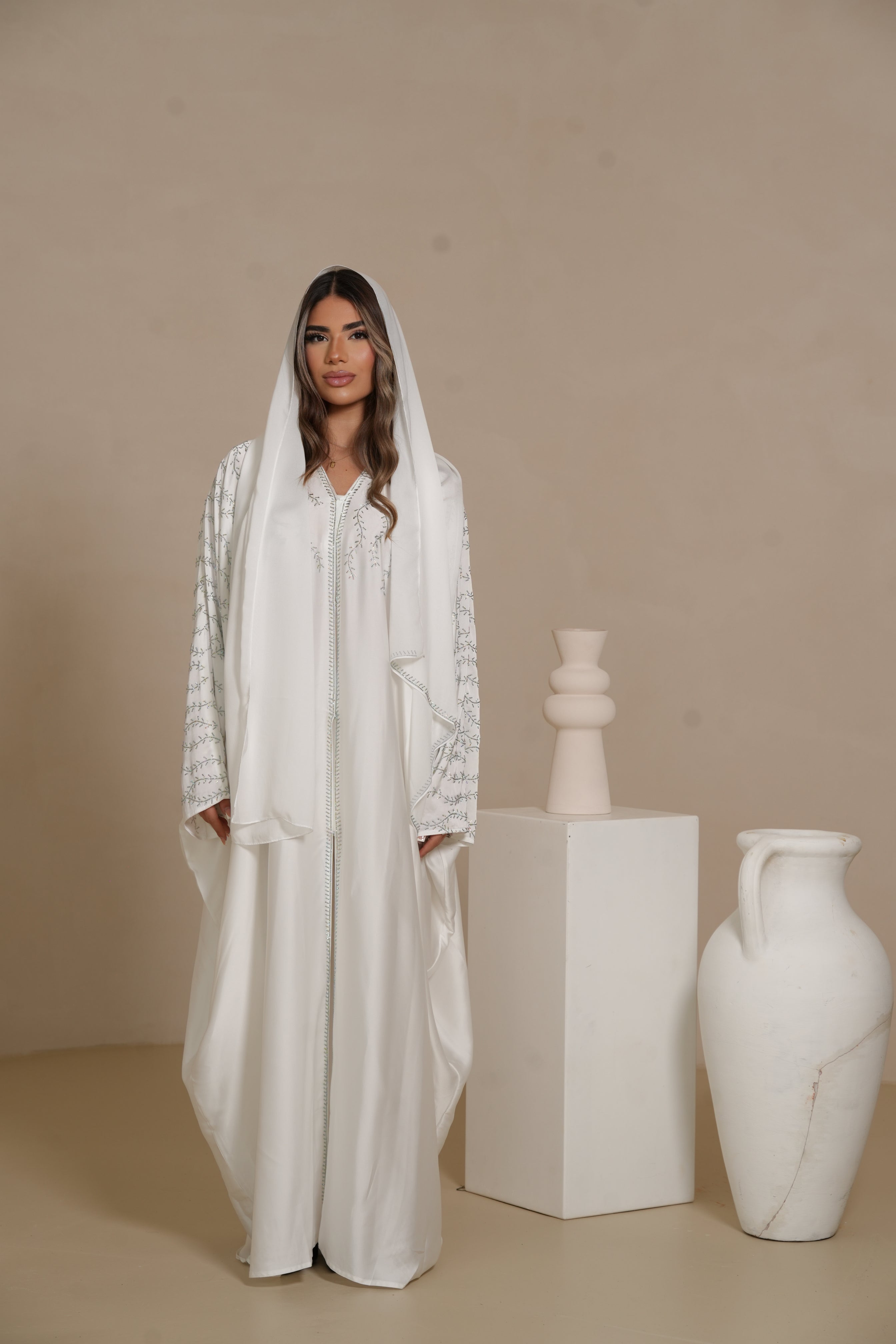 DXB Glitter Abaya - white