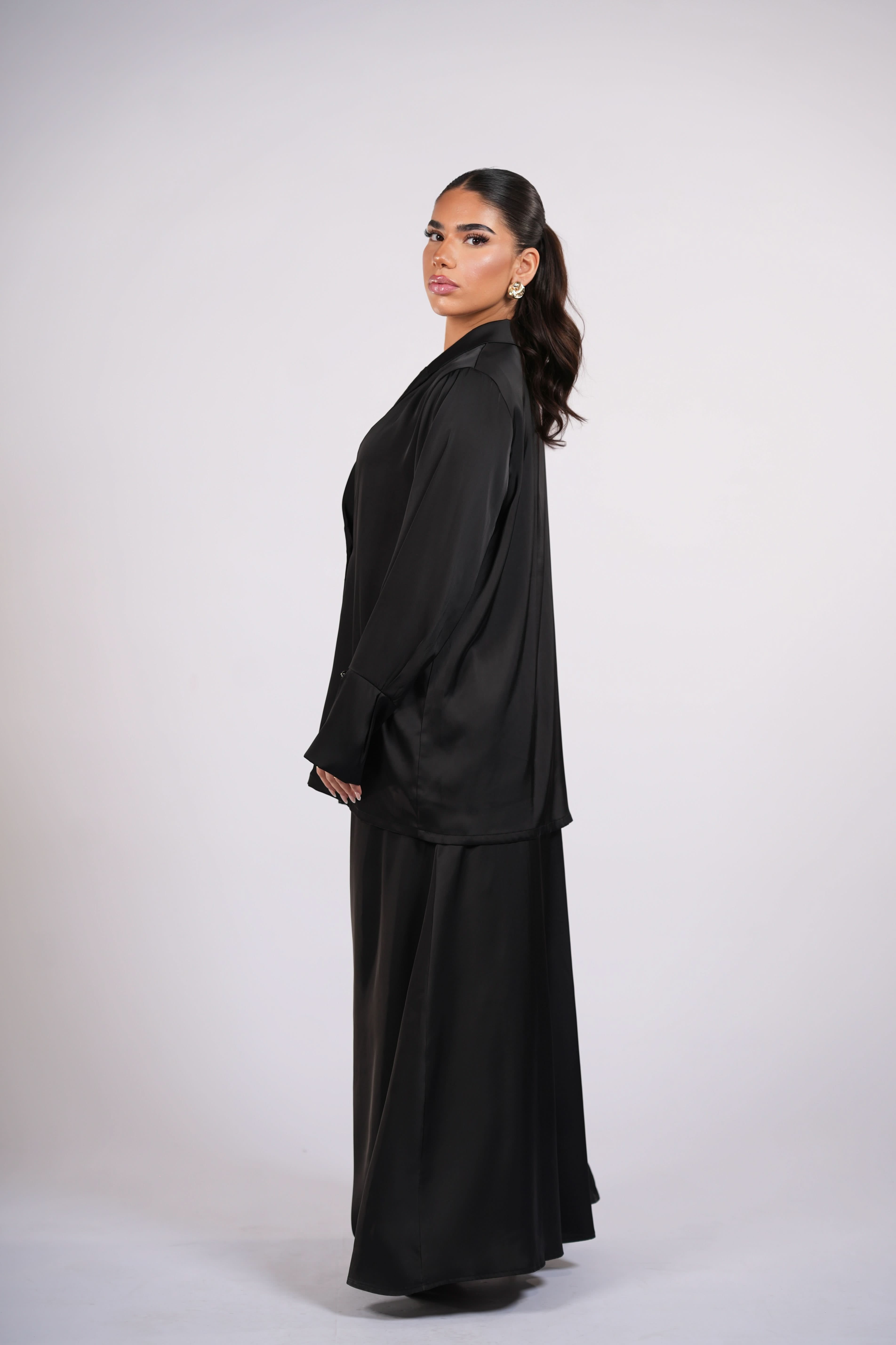 satin silk cardigan - black
