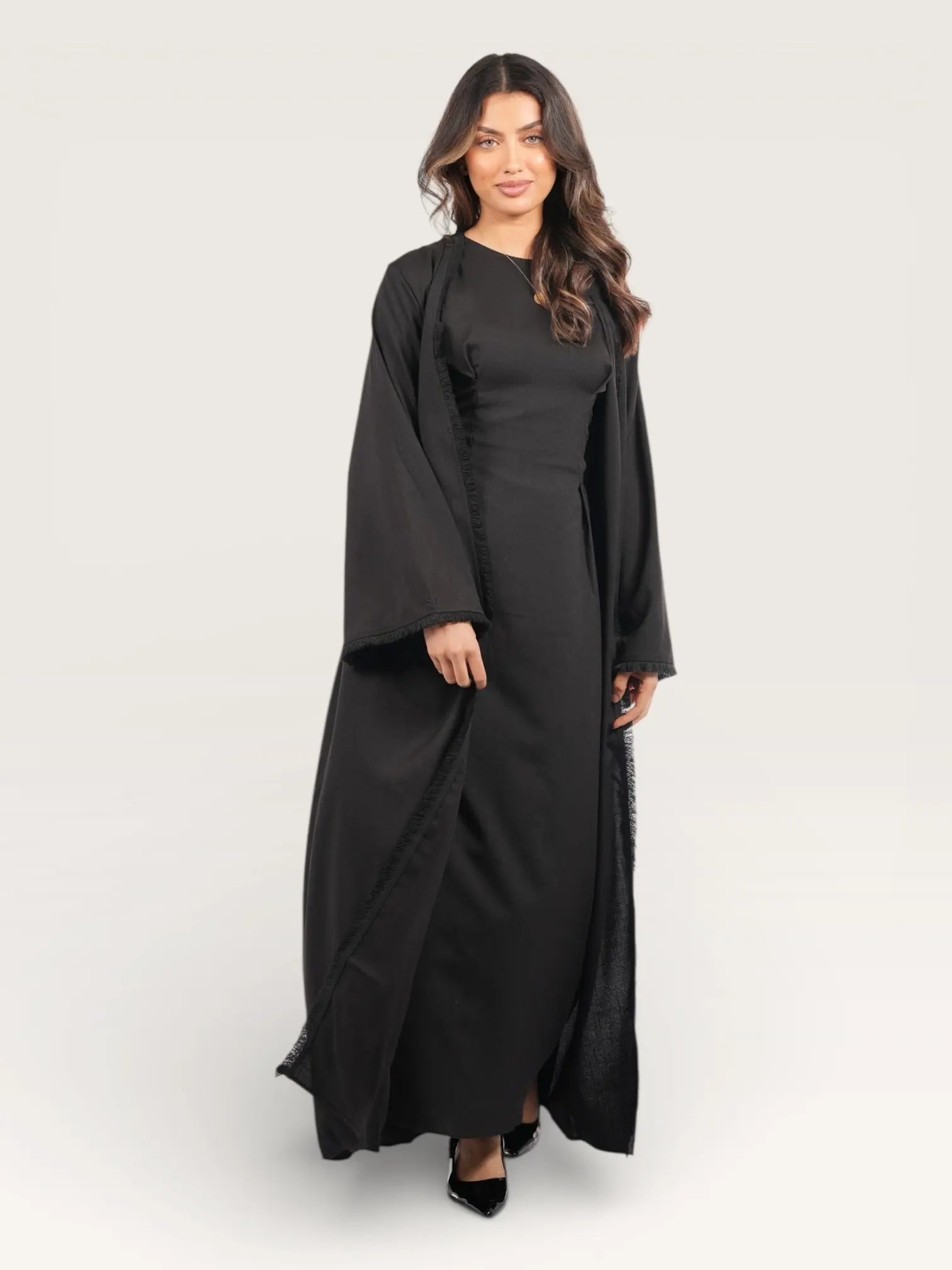 linen corset & kimono - black