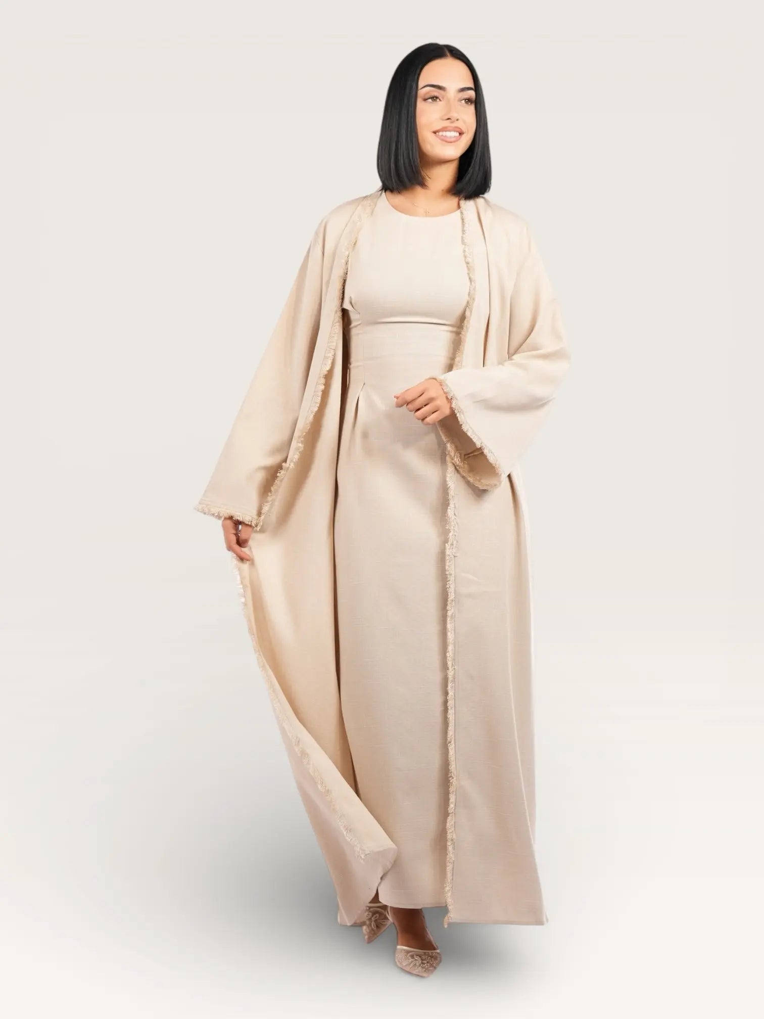 linen corset & kimono - beige