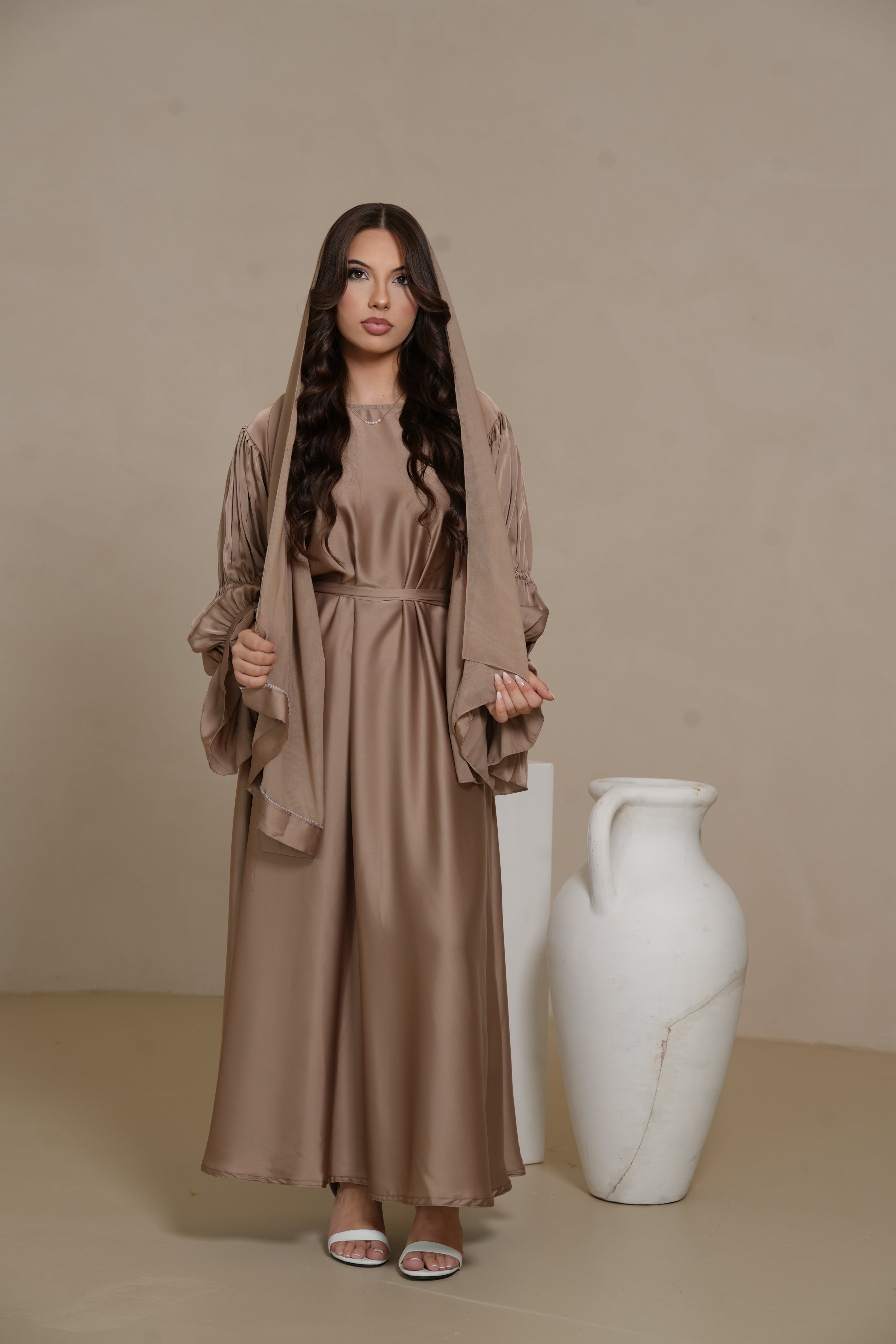 DXB Satin Abaya Rings - beige