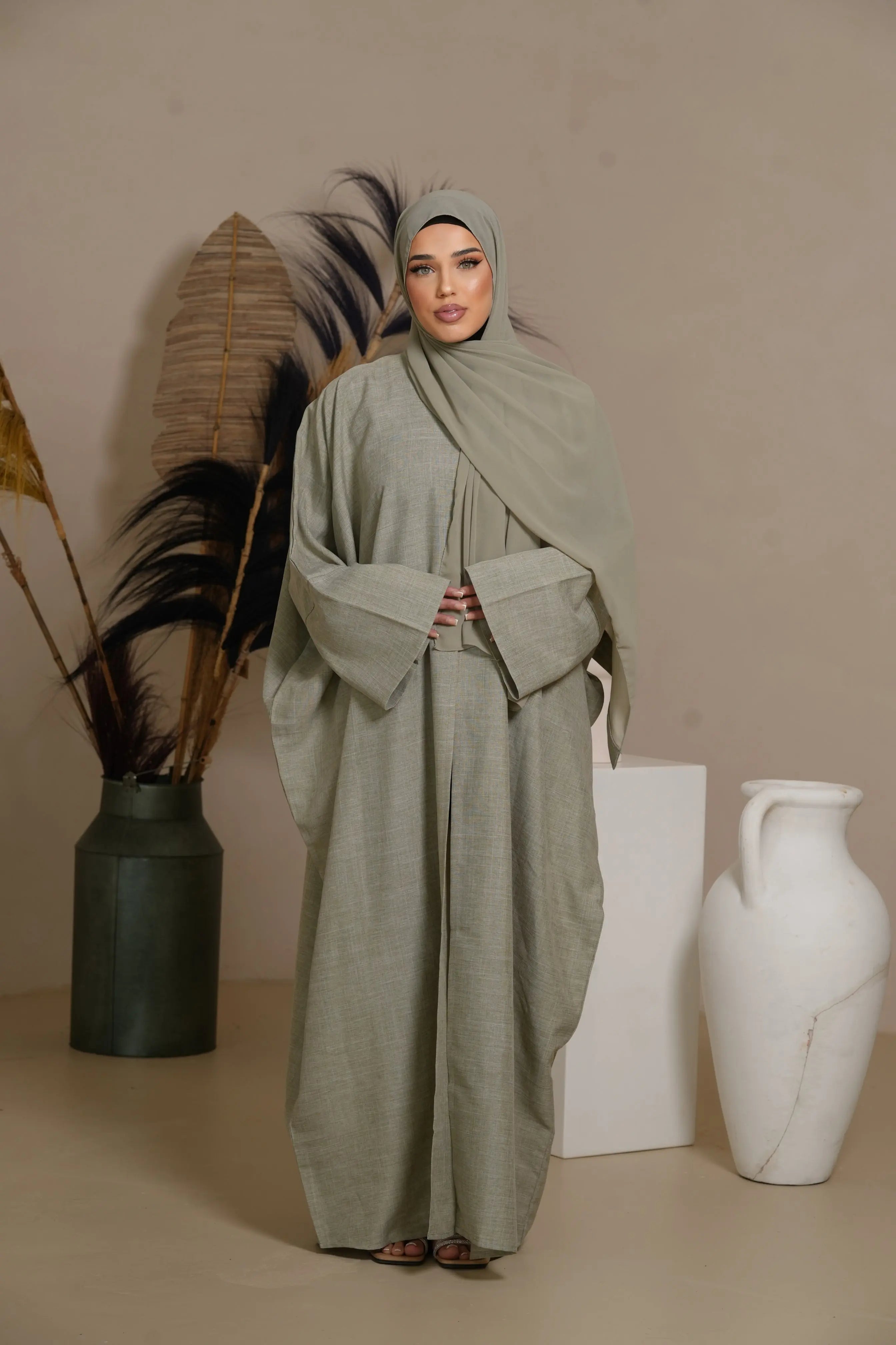 Oversized Linen Abaya - Pistachio Losyana.Shop