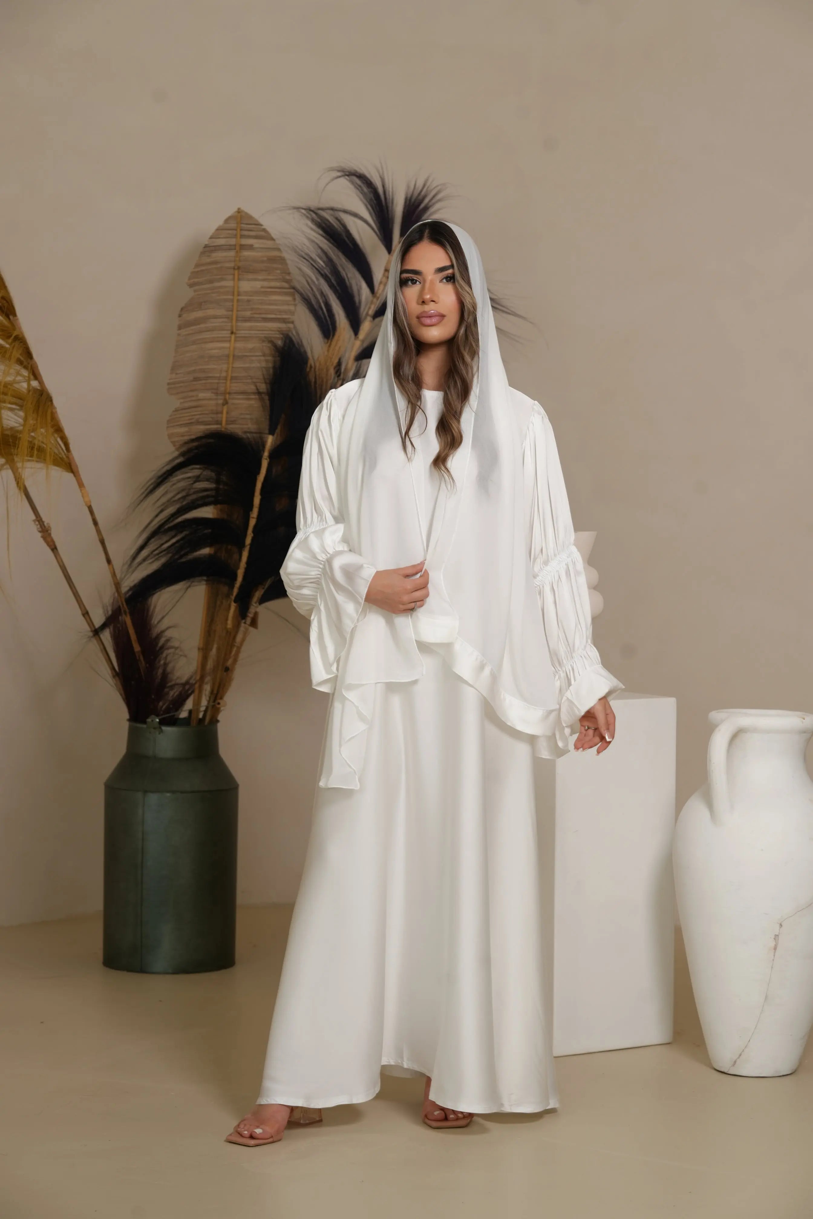 DXB Satin Abaya Rings - white Losyana.Shop