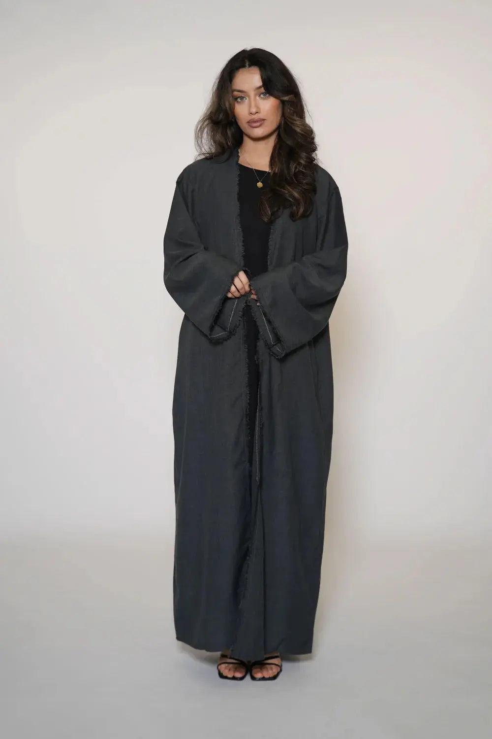 Fringles Linen Abaya - Dark Grey Losyana.Shop