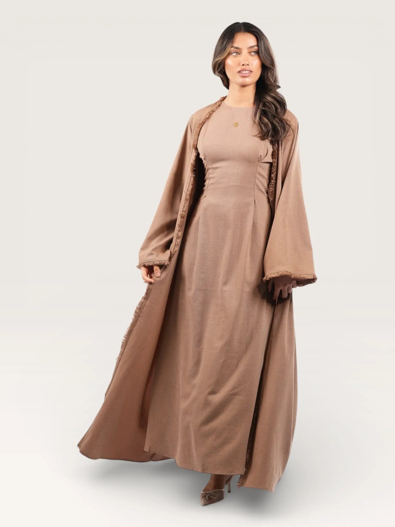 linen corset & kimono - brown mousse