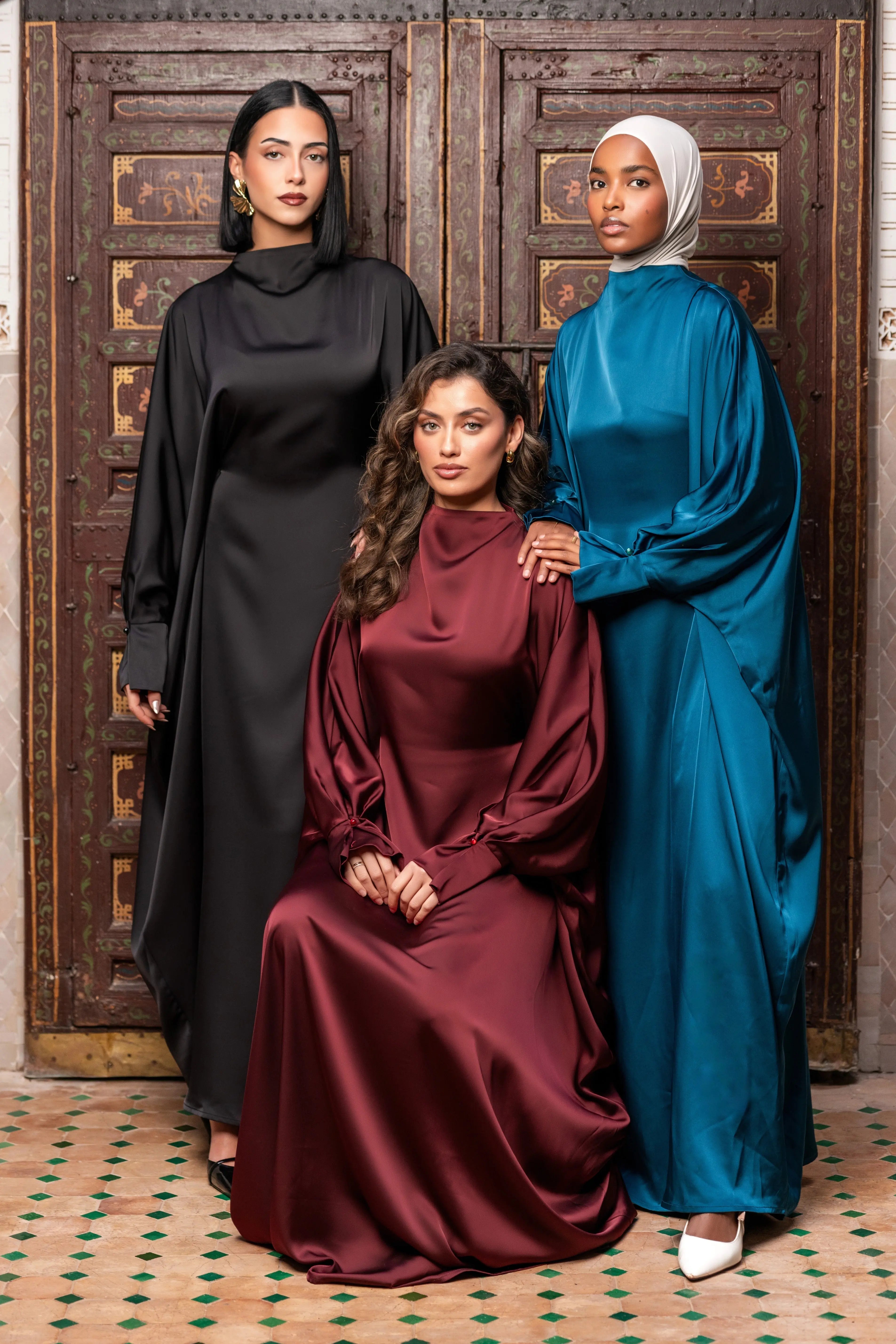 arabian satin abaya - teal