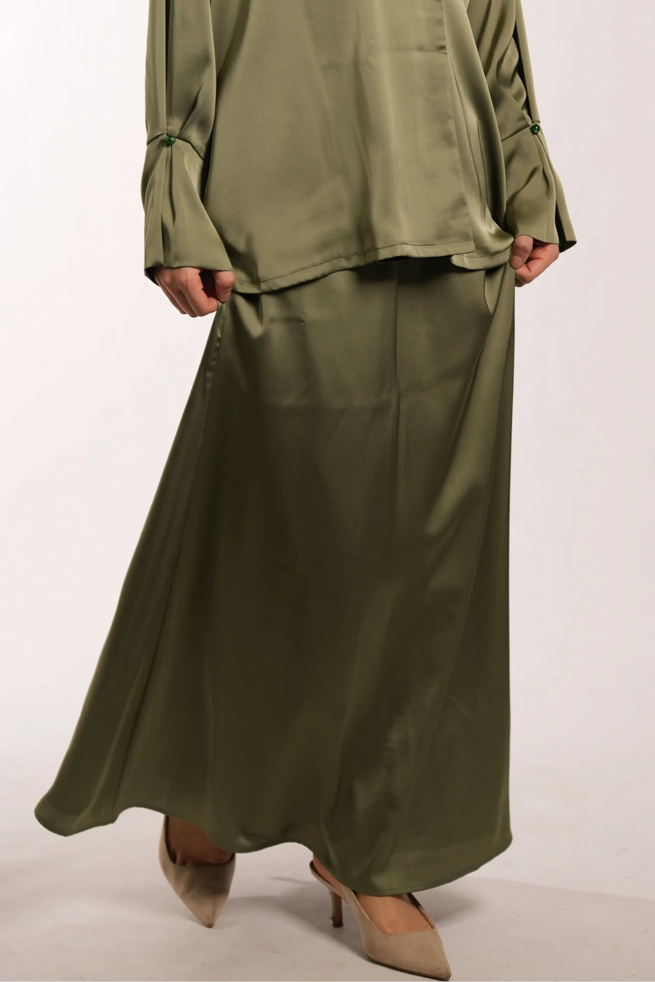 satin silk skirt - olive Losyana.Shop