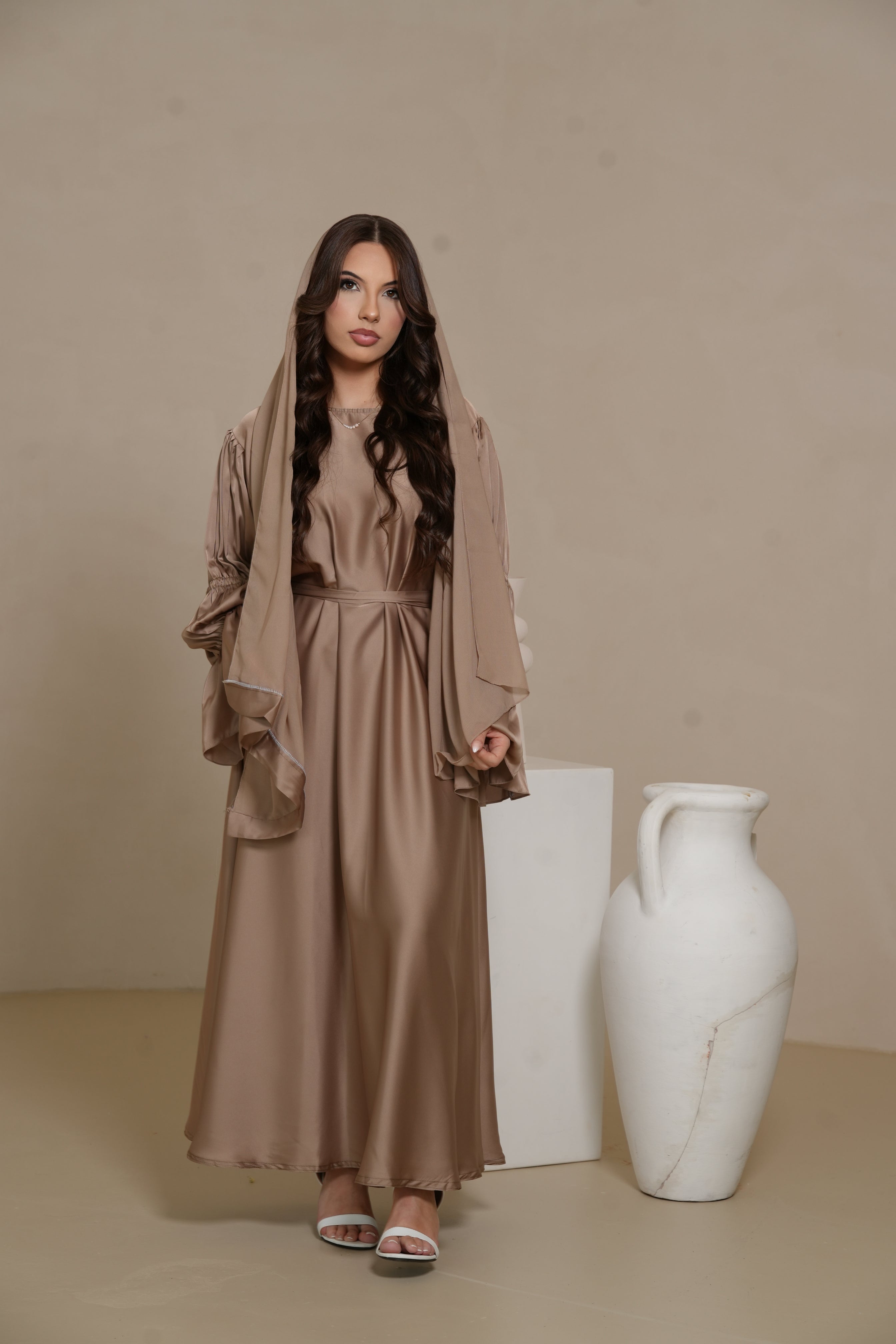 DXB Satin Abaya Rings - beige