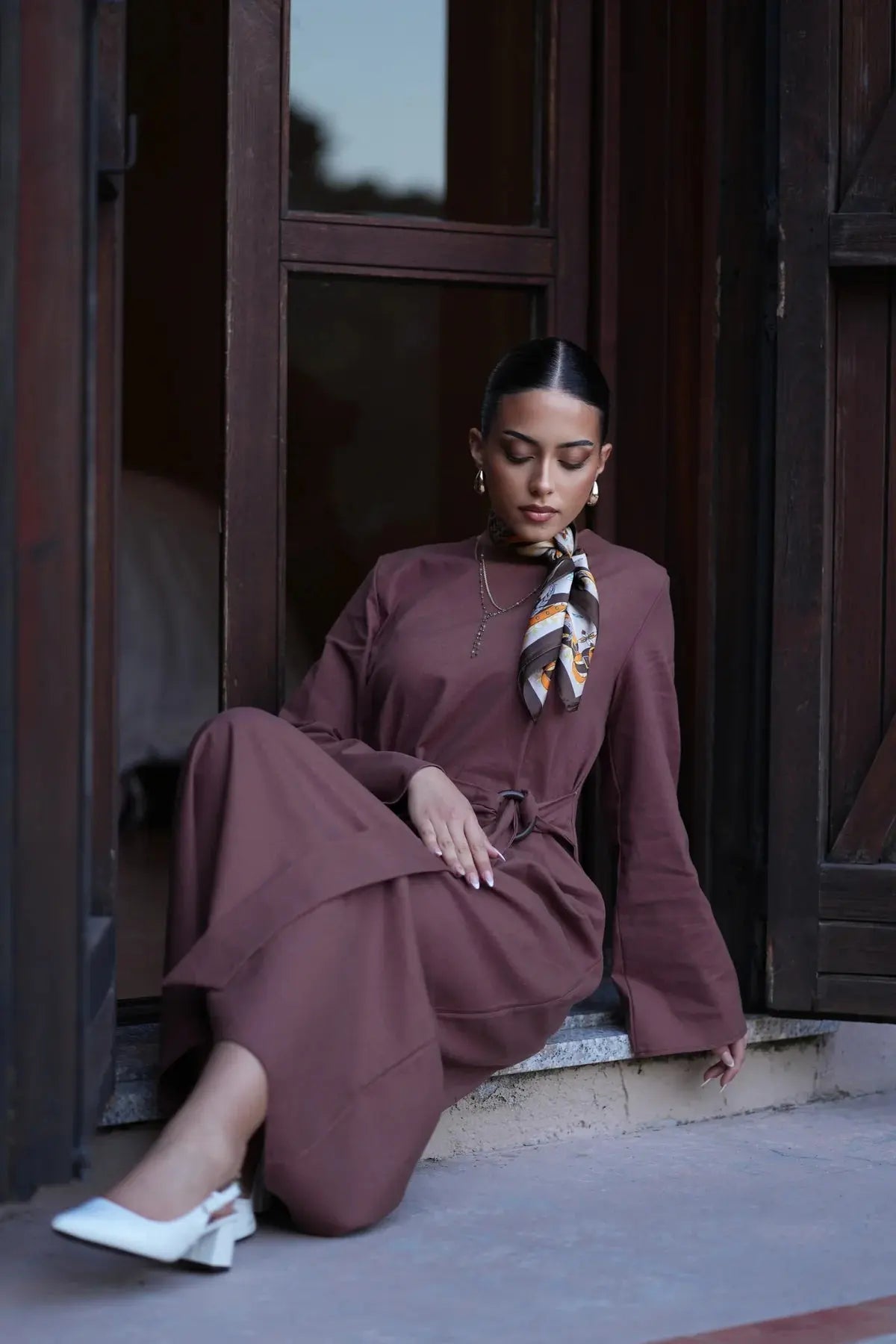 AMALFI LINEN DRESS - BROWN Losyana.nl