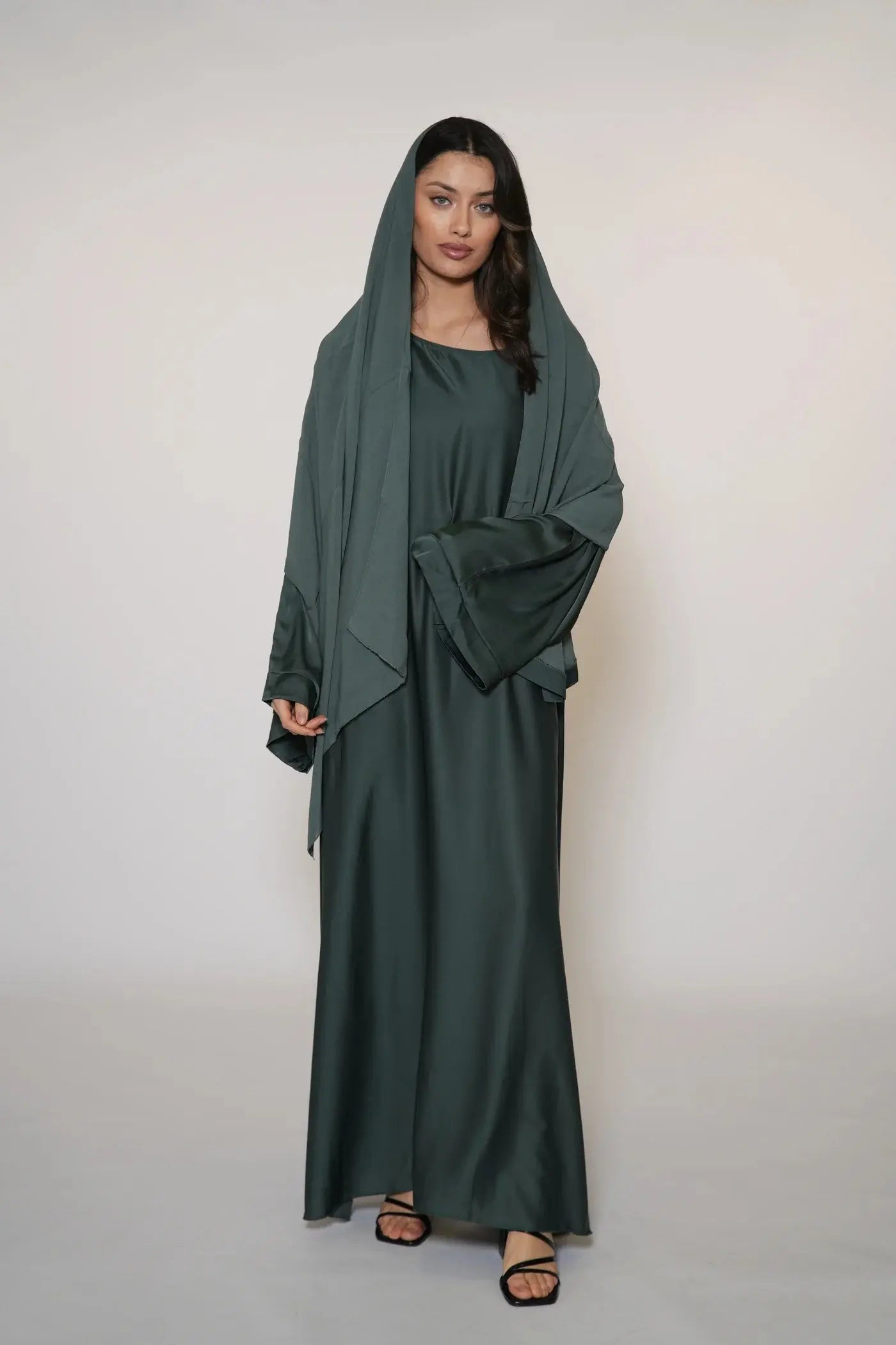 DXB Satin Abaya - royal green Losyana.Shop