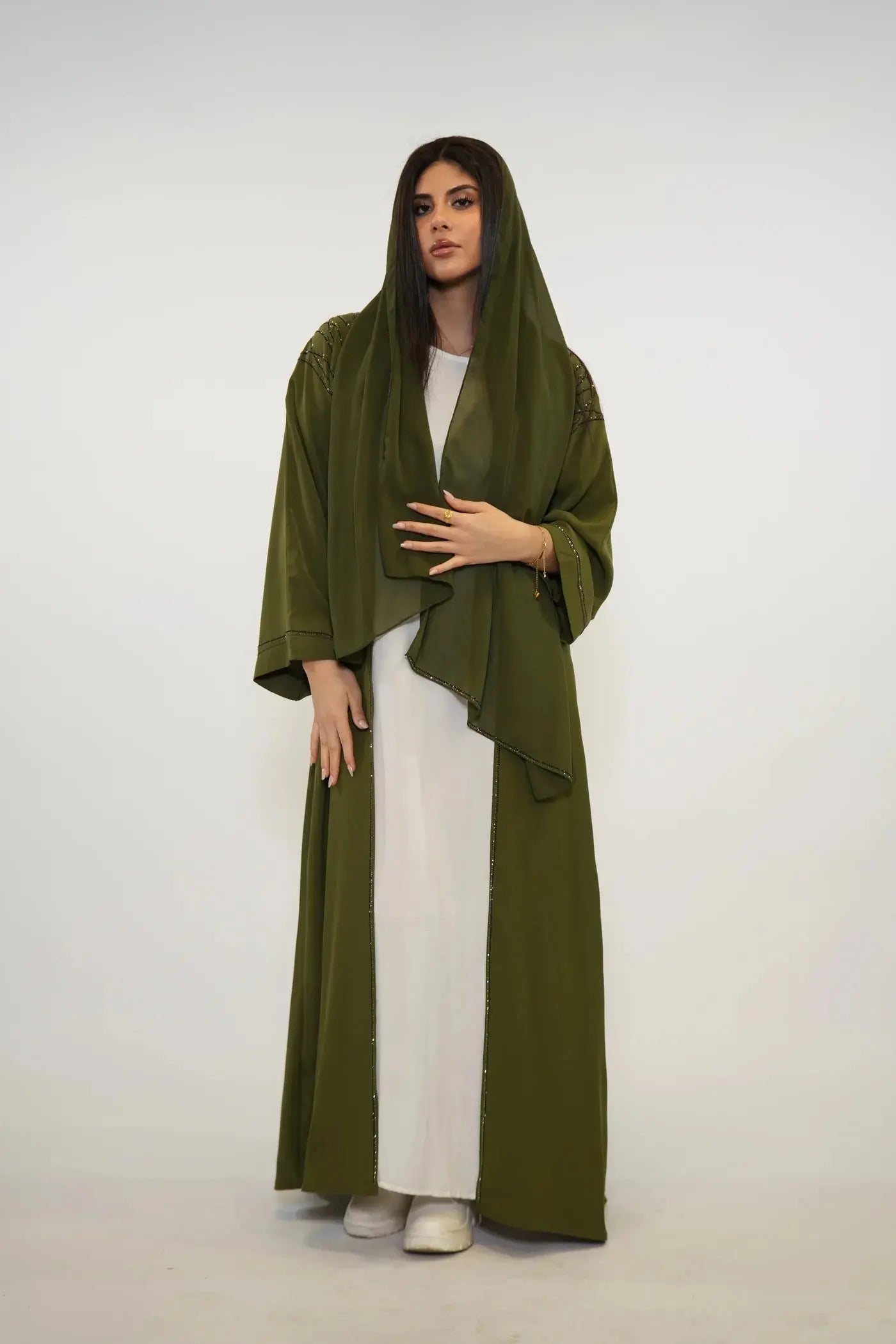 Emirate abaya- Khaki Green Losyana.Shop