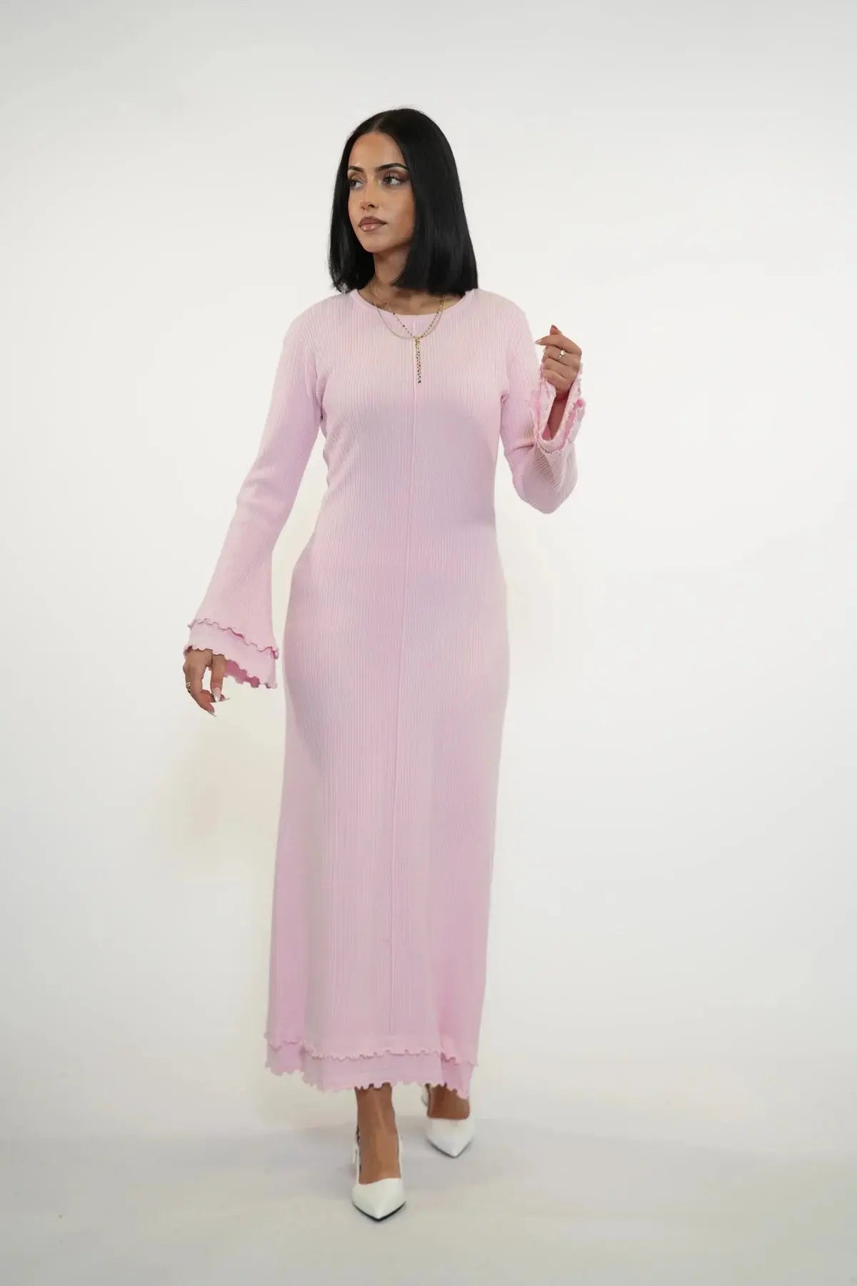 RUFFLED MAXI DRESS - ROSE Losyana.nl