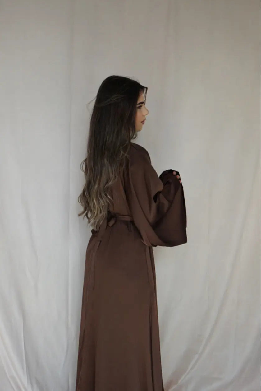 Dubai Satin Abaya - brown sugar Losyana.Shop