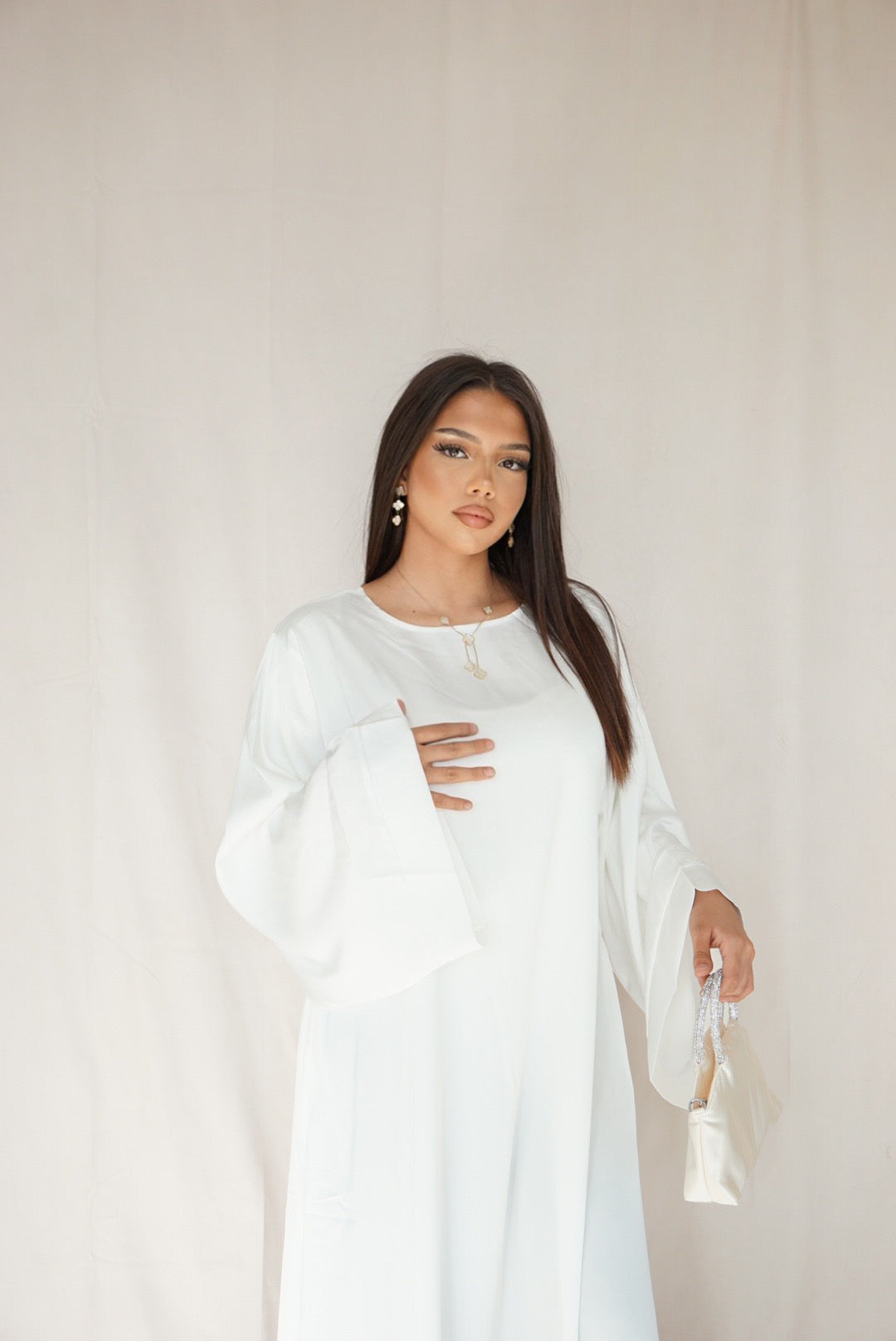 Dubai Satin Abaya - pearl white