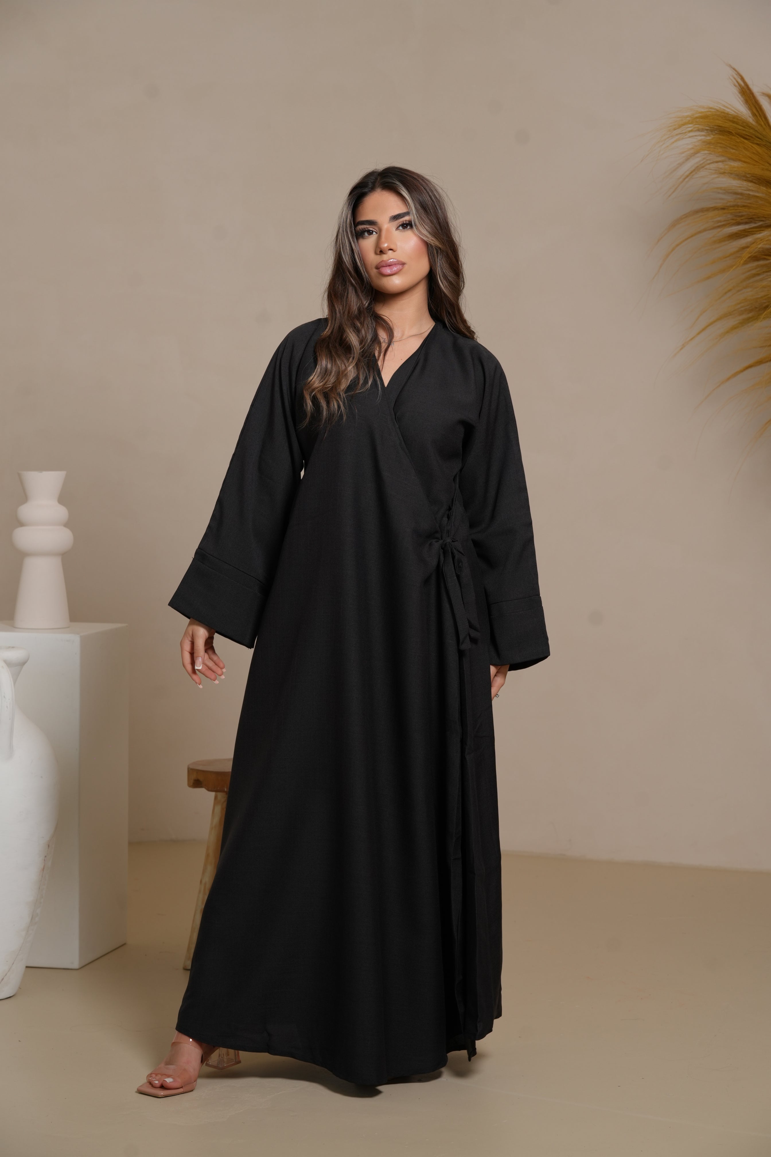 DXB Linen Abaya Cord - black