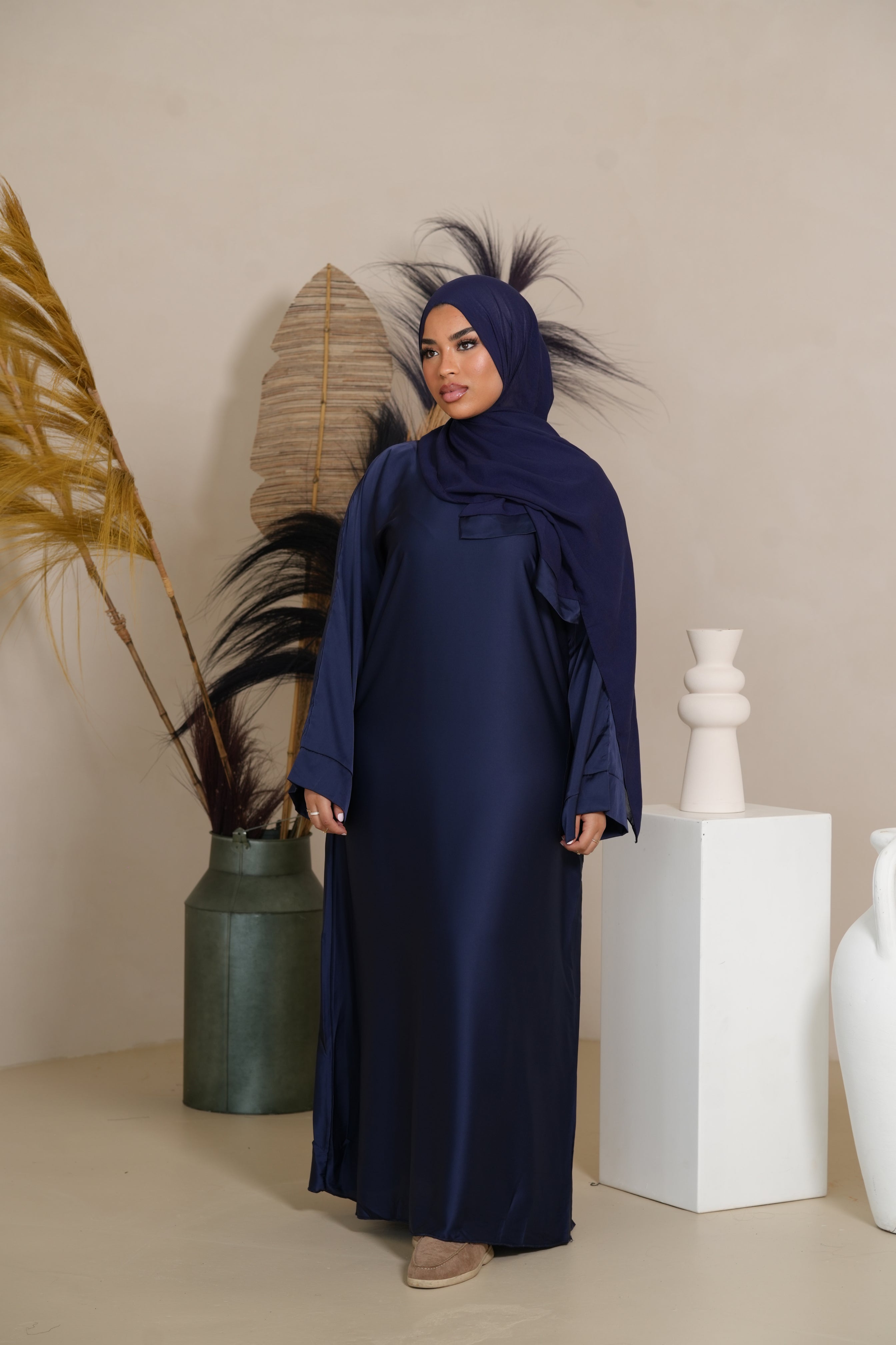 DXB Satin Abaya - Dark Blue