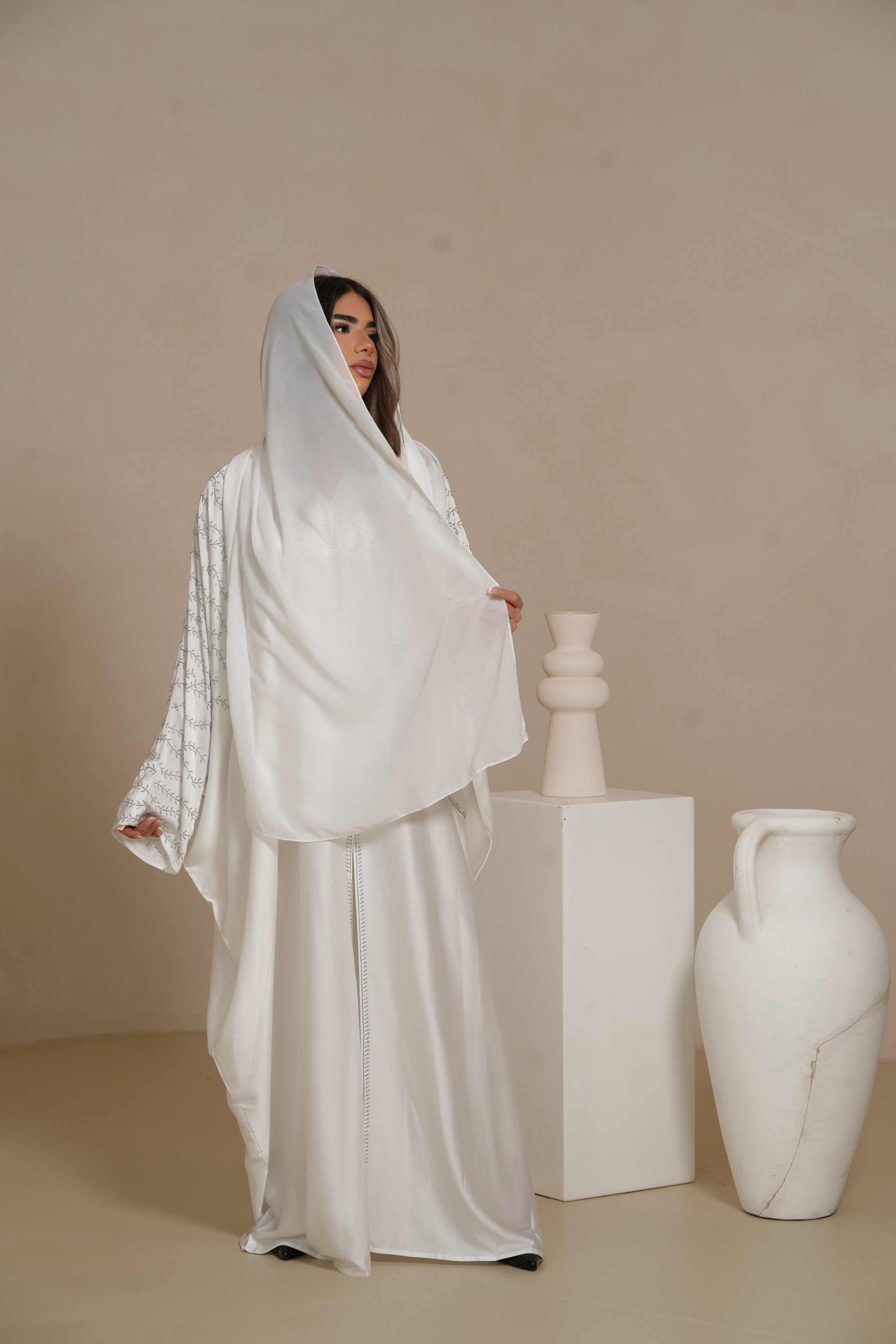 DXB Glitter Abaya - white