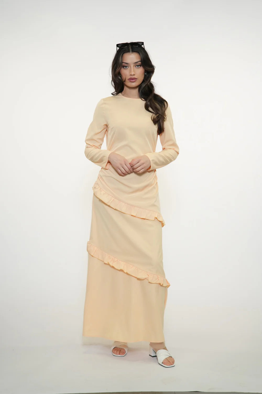 ROMANCE RUFFLE DRESS - APRICOT