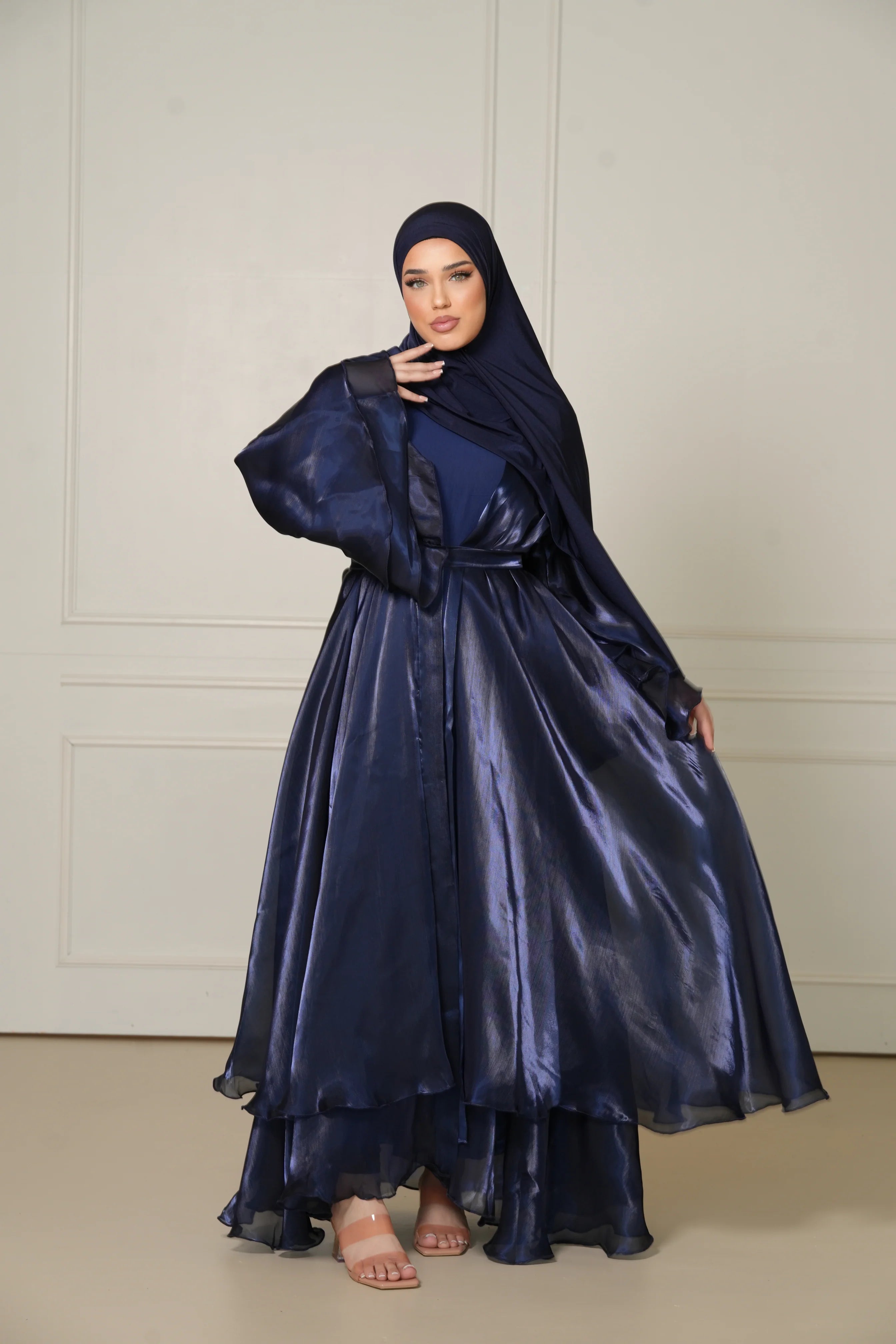 DXB Flower Abaya - Dark Blue