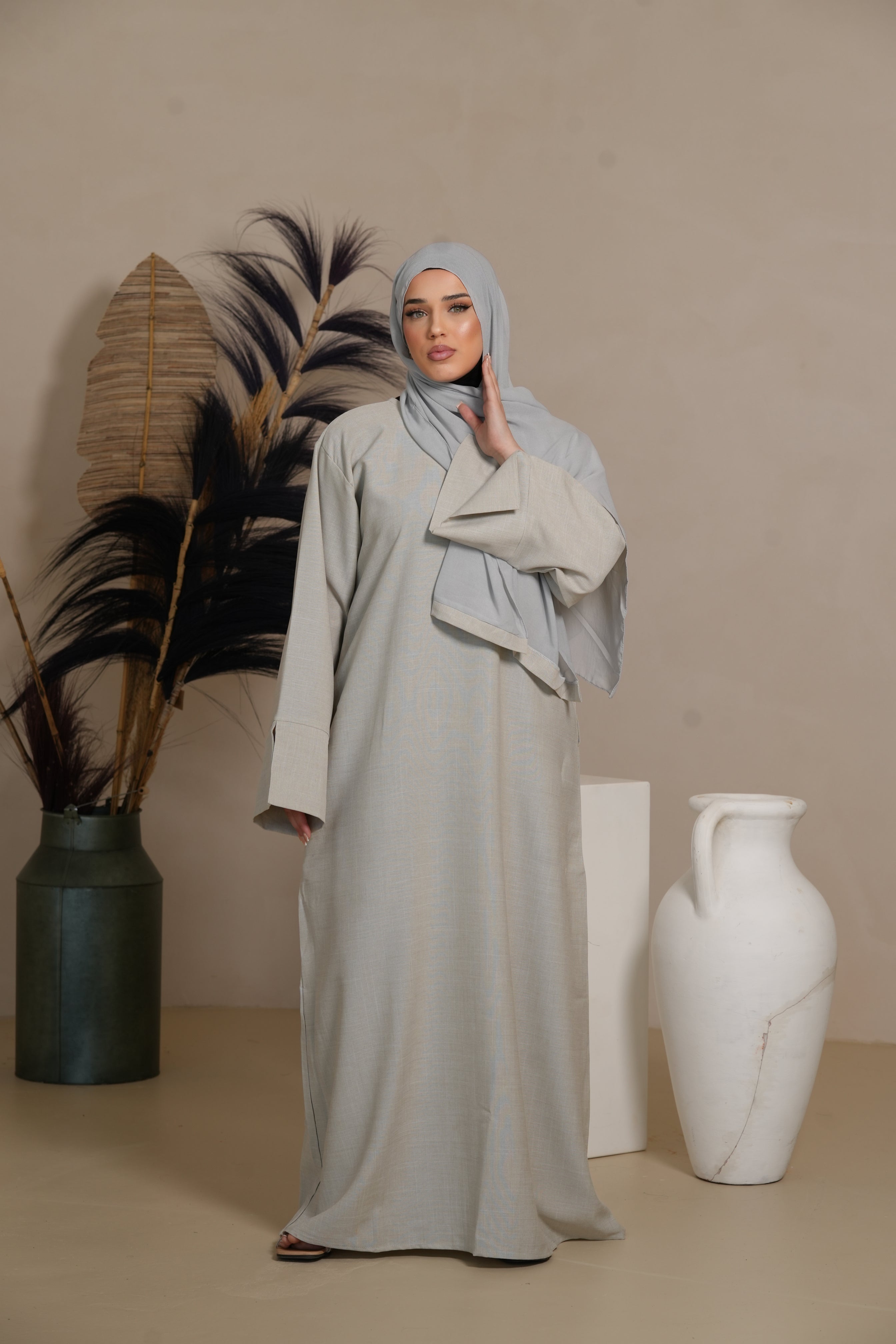 Base Linen Abaya - ashy beige