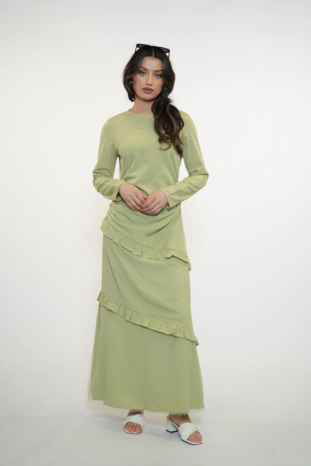 ROMANCE RUFFLE DRESS - MATCHA