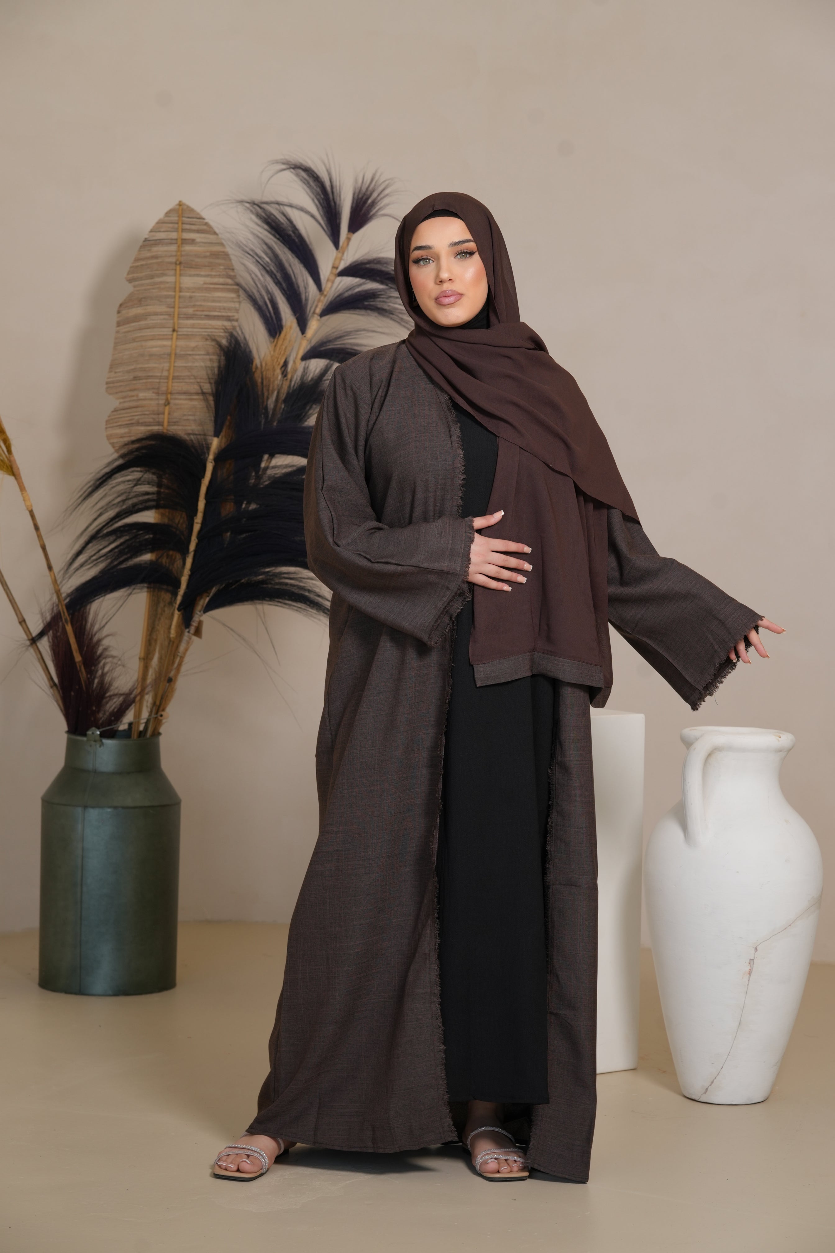 Fringles Linen Abaya - Brown Sugar