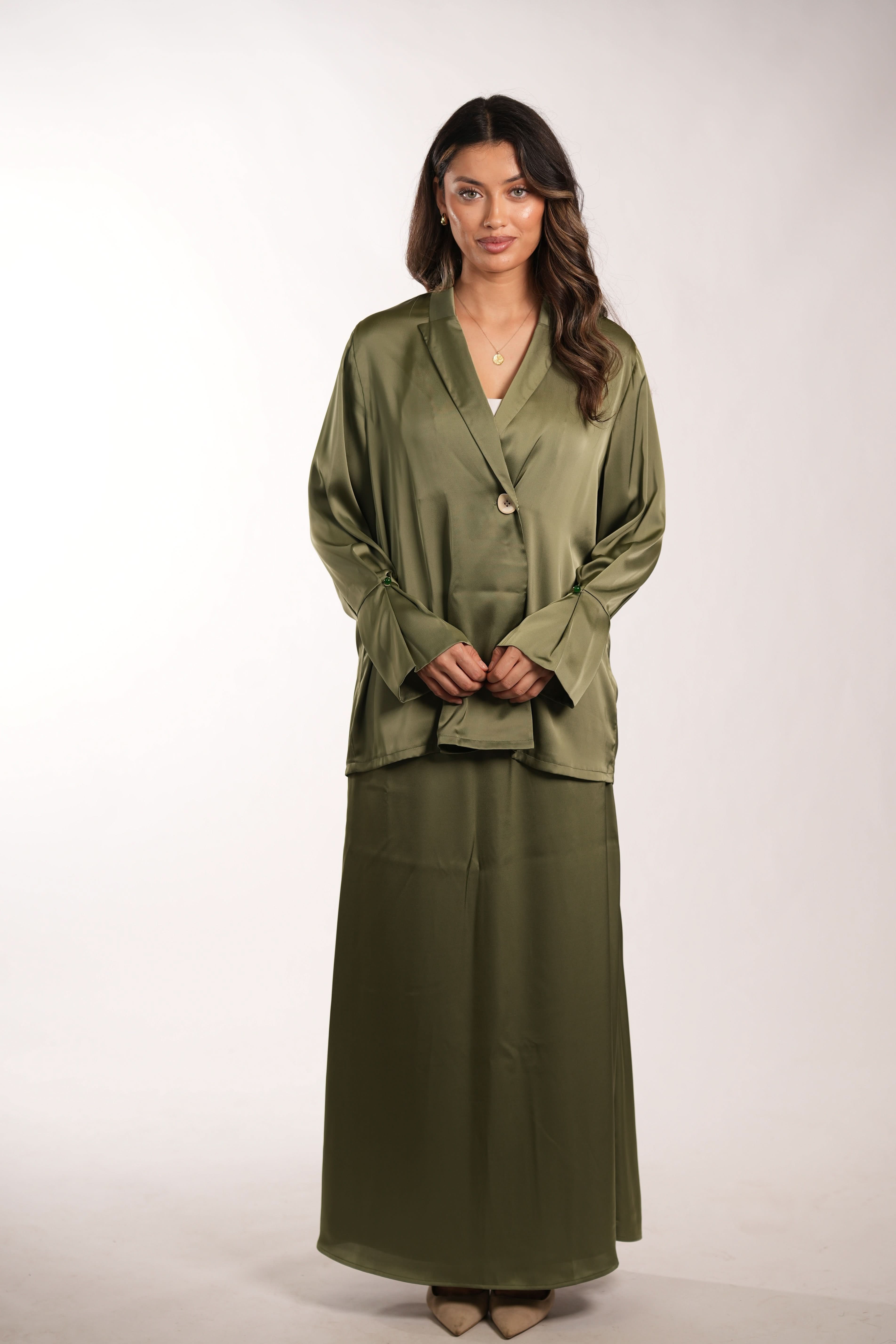 satin silk cardigan - olive