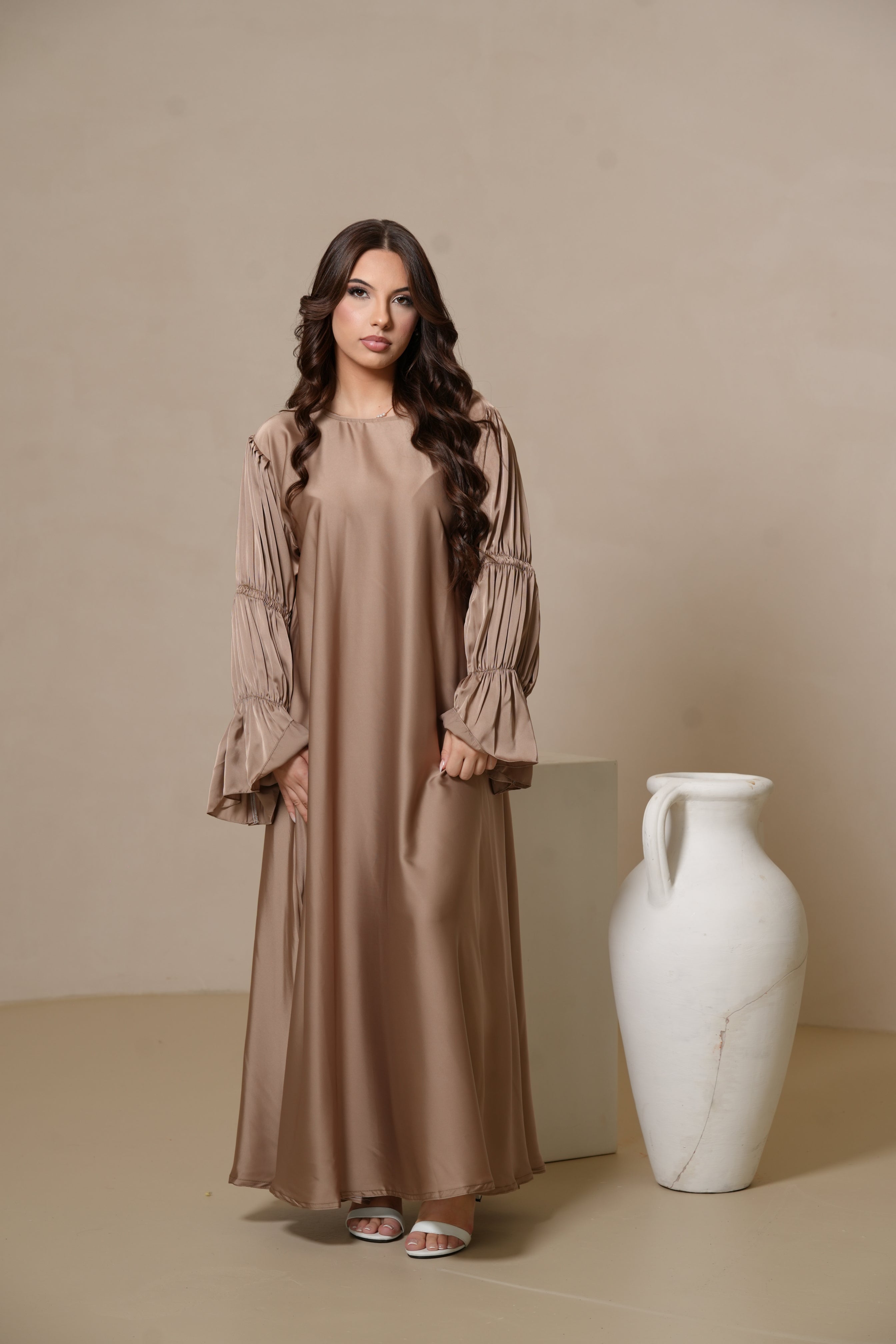 DXB Satin Abaya Rings - beige