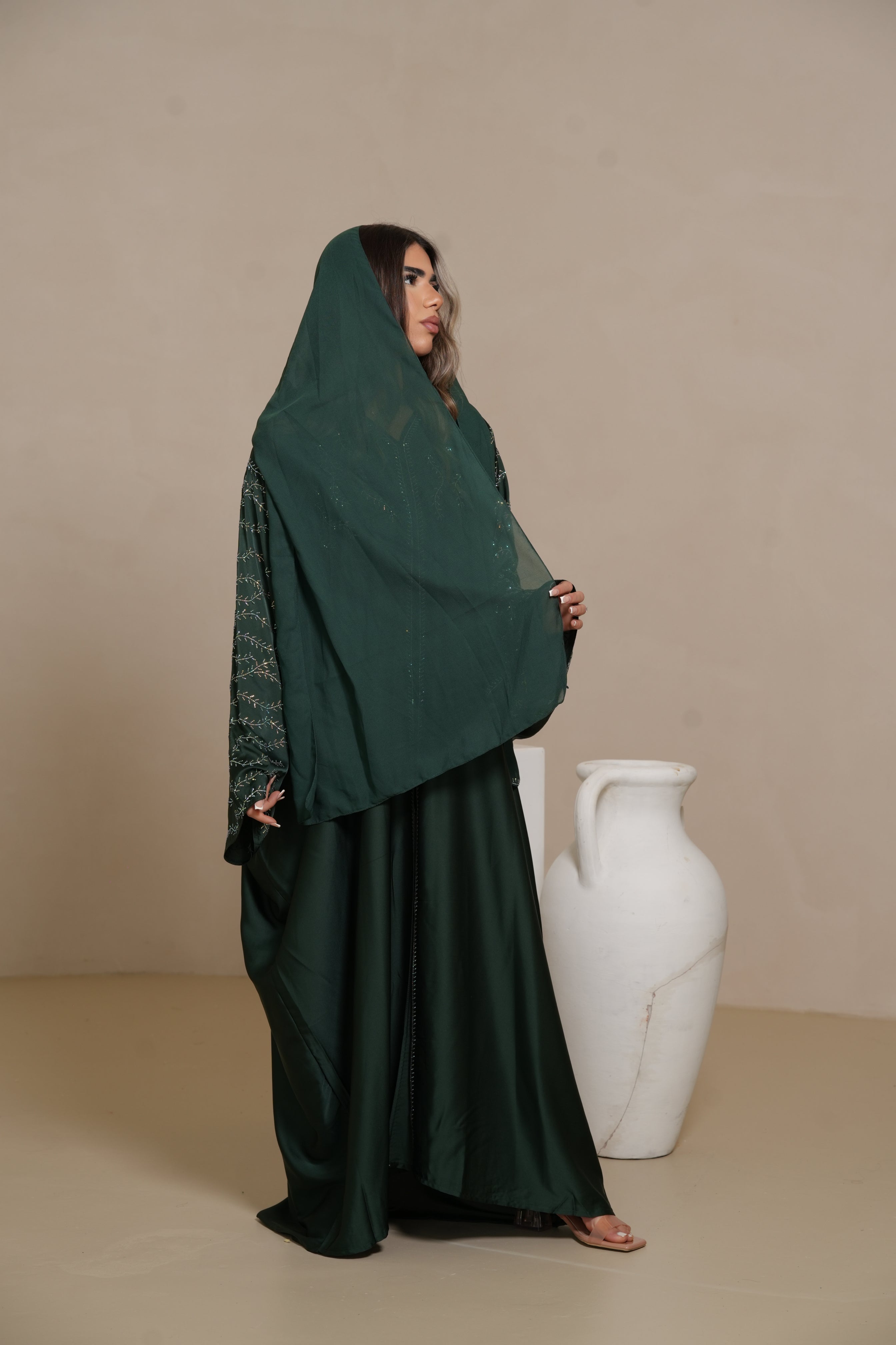 DXB Glitter Abaya - royal Green