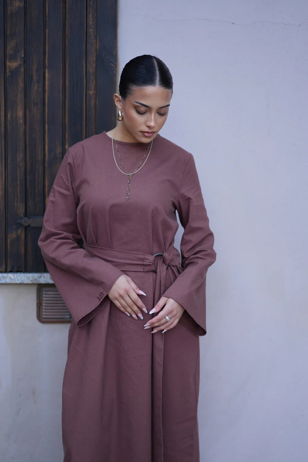 AMALFI LINEN DRESS - BROWN