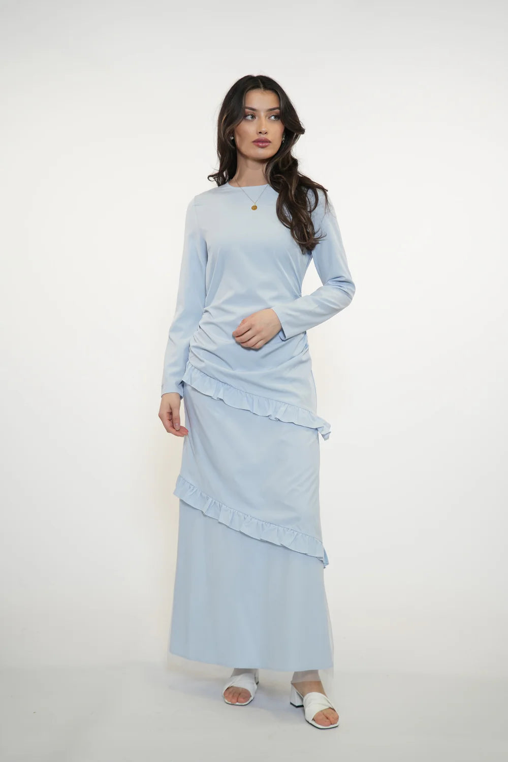 ROMANCE RUFFLE DRESS - CAPRI SKY