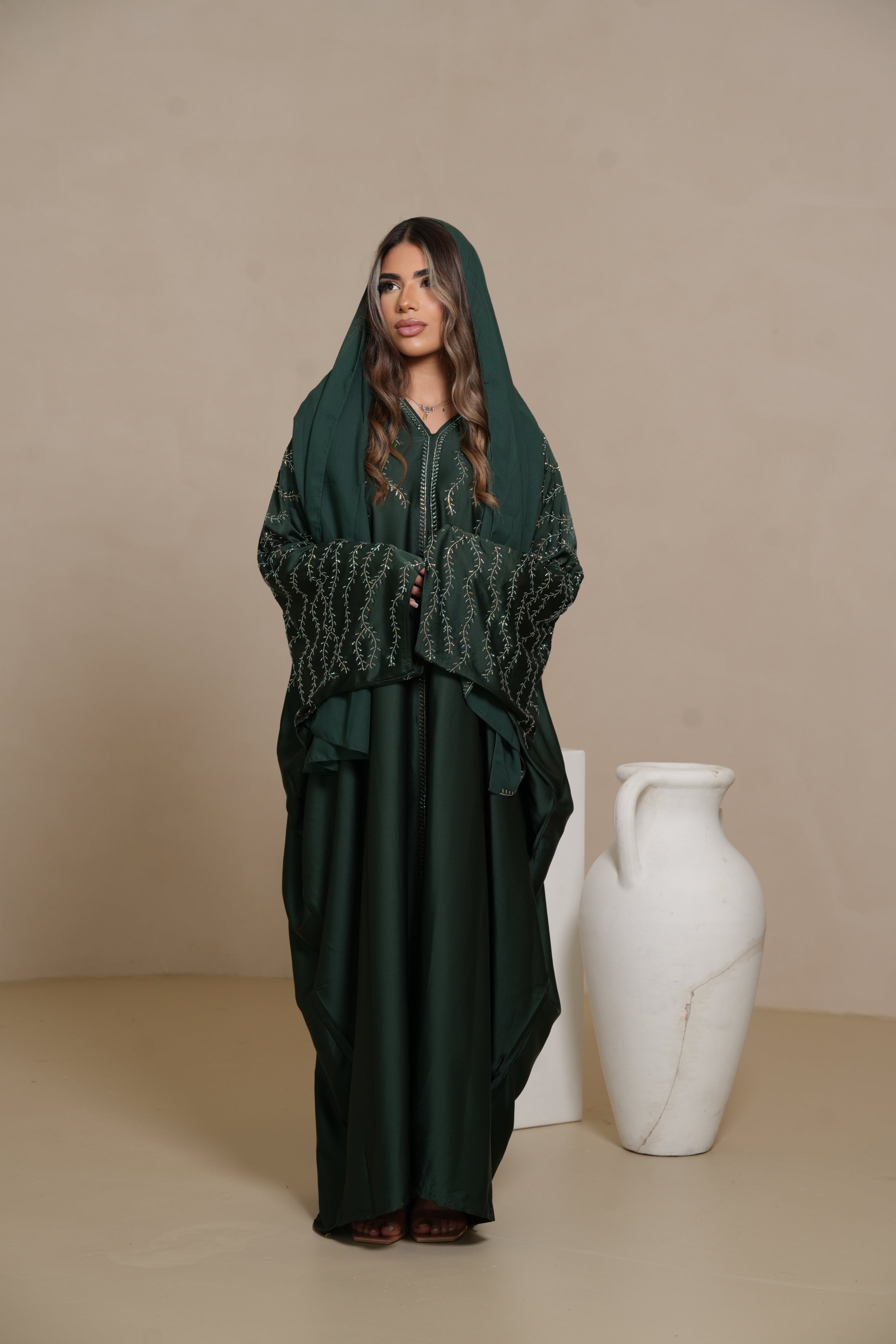 DXB Glitter Abaya - royal Green