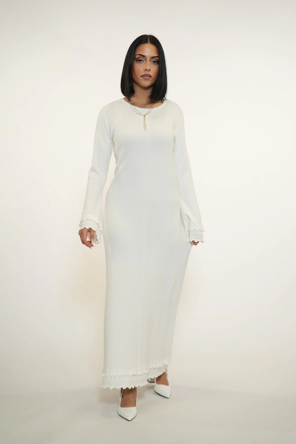 RUFFLED MAXI DRESS - WHITE