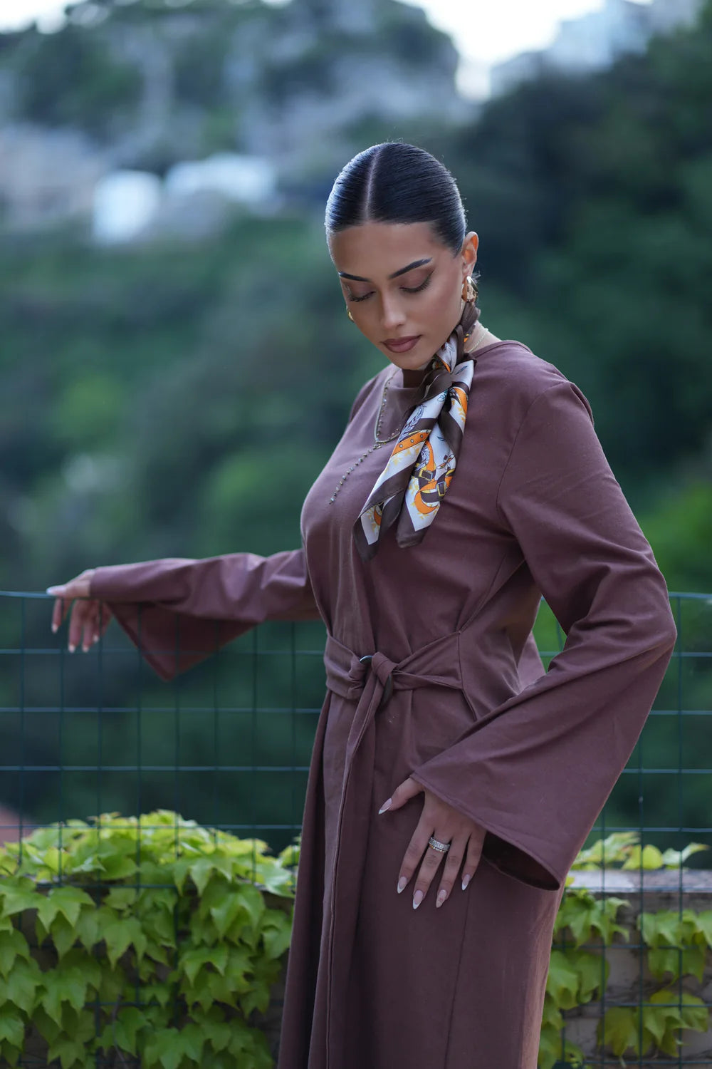 AMALFI LINEN DRESS - BROWN