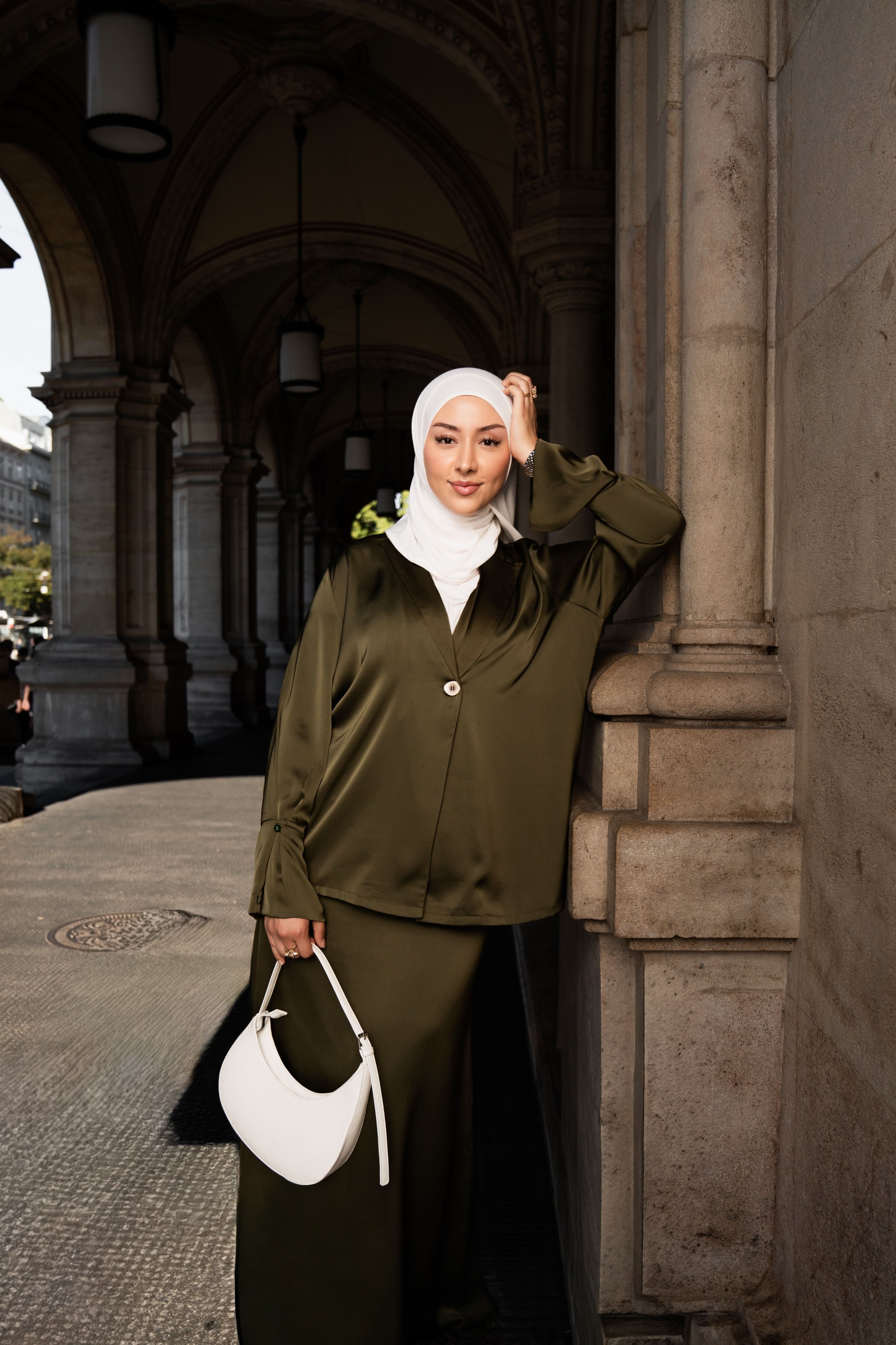 satin silk skirt - olive