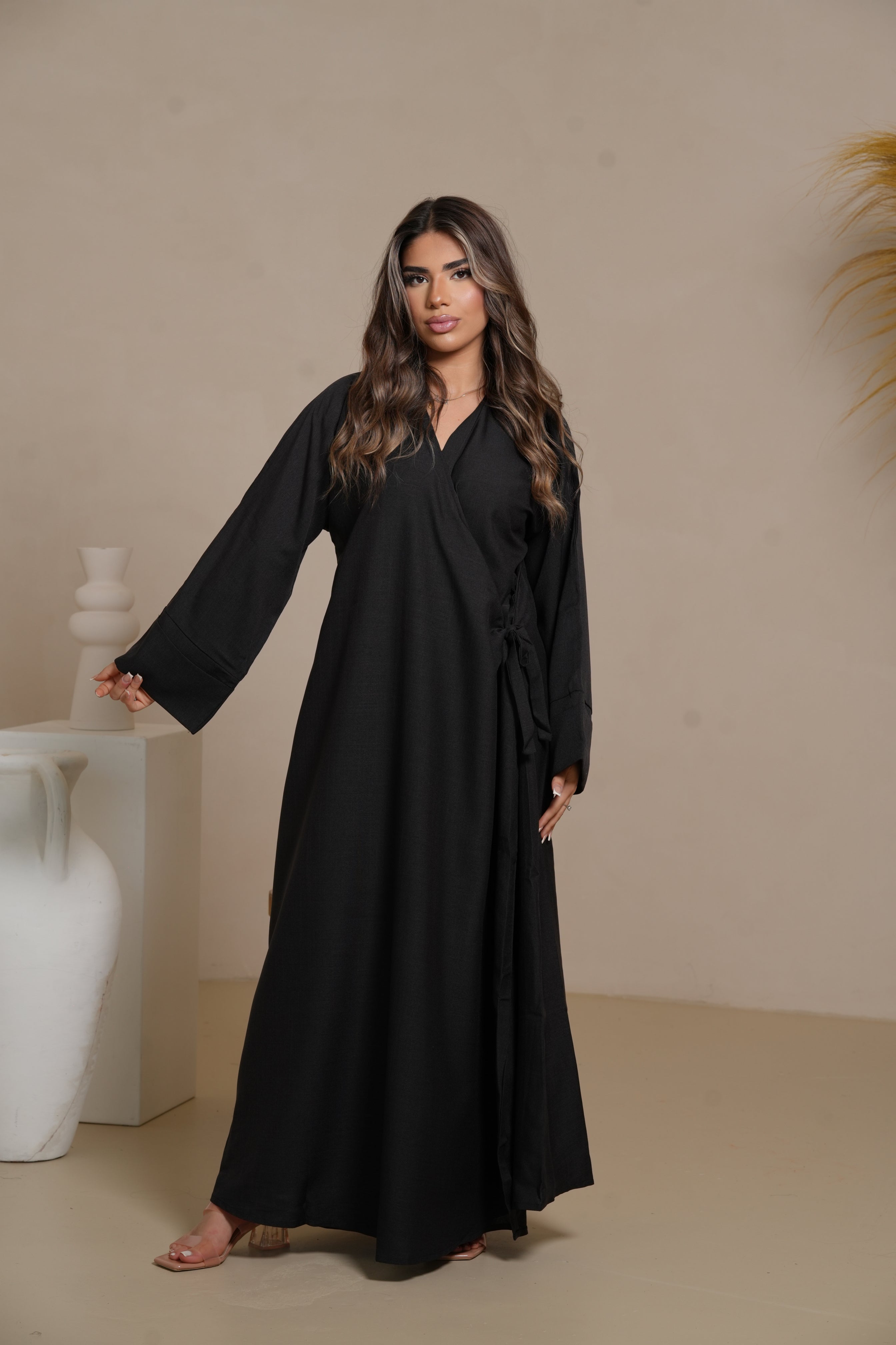 DXB Linen Abaya Cord - black