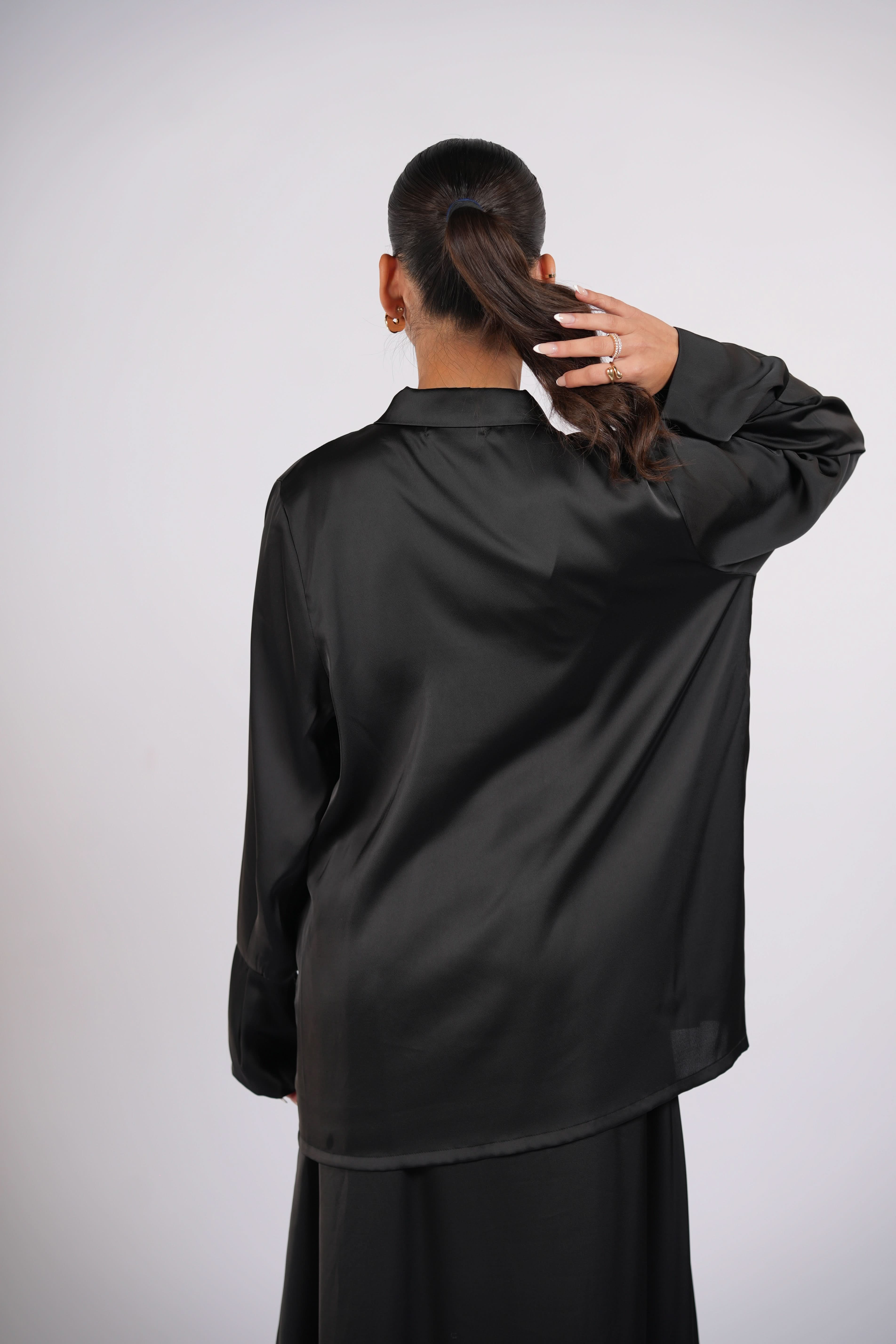 satin silk cardigan - black