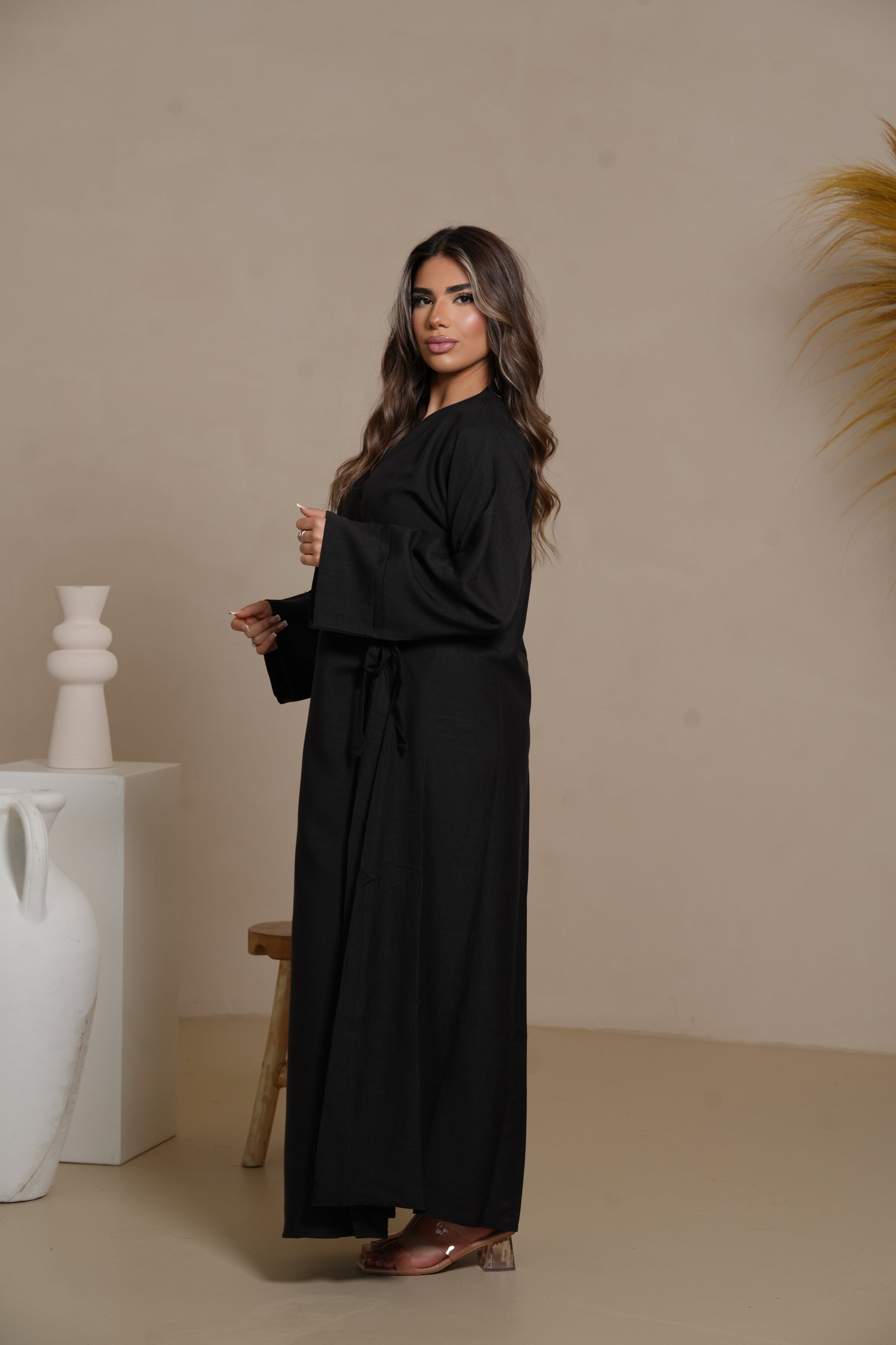 DXB Linen Abaya Cord - black