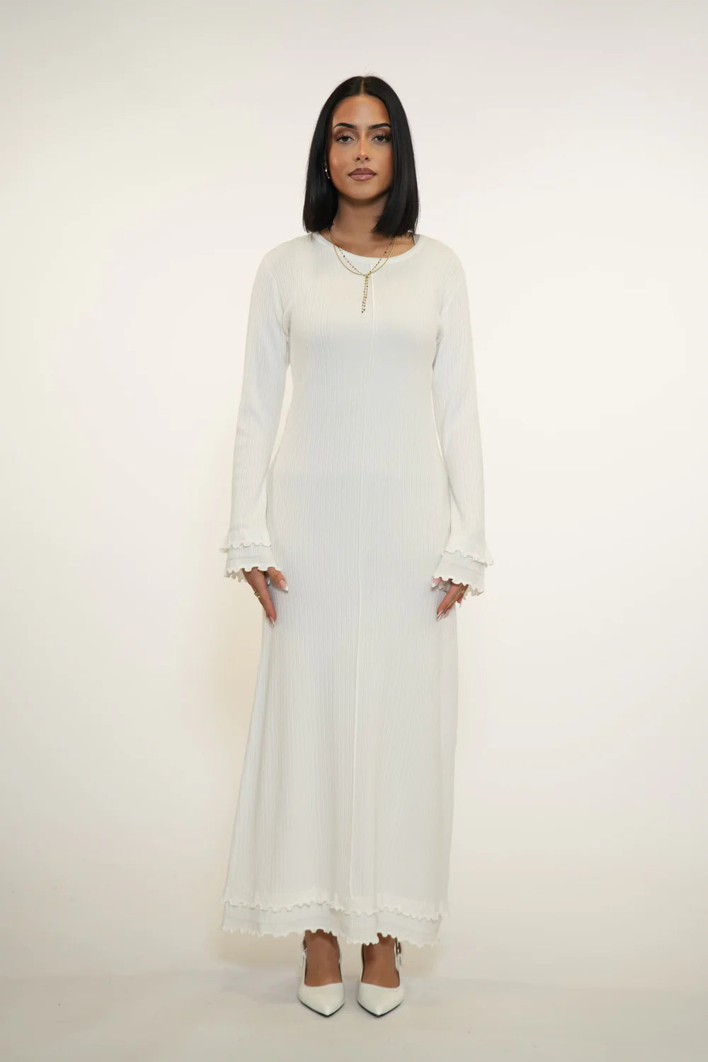 RUFFLED MAXI DRESS - WHITE